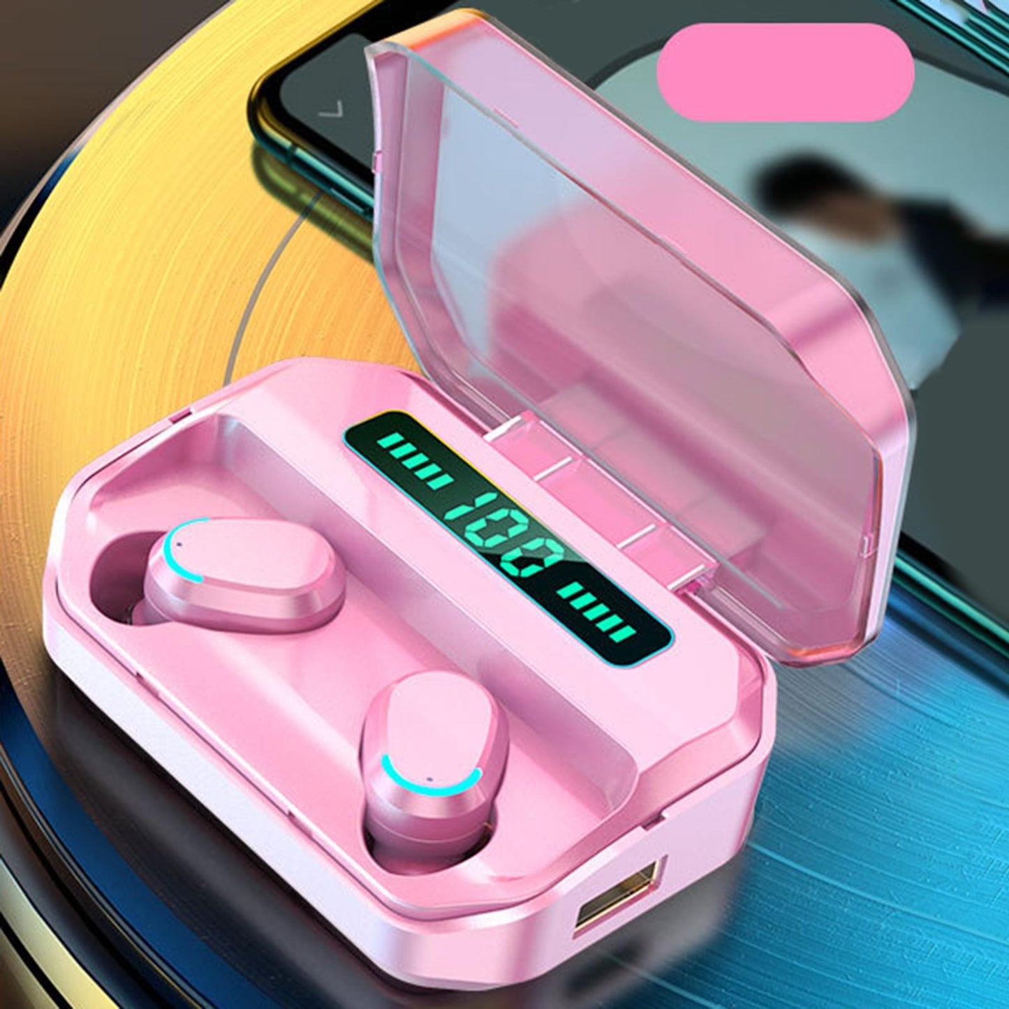 Sport Waterproof Bluetooth Earpads Wireless Headsets Earphones 2200mAh Pink