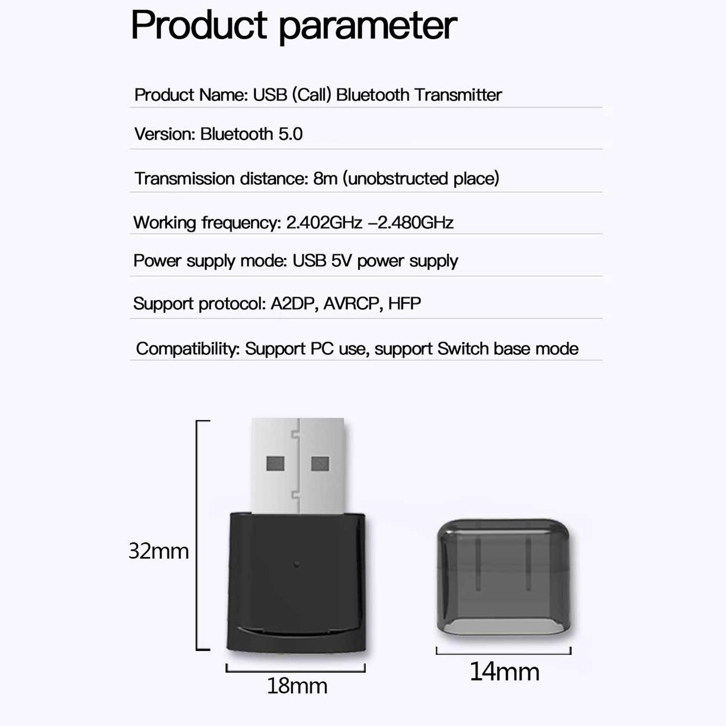 USB Bluetooth 5.0 Audio Adapter Transmitter Receiver 2-in-1 for Hands Free