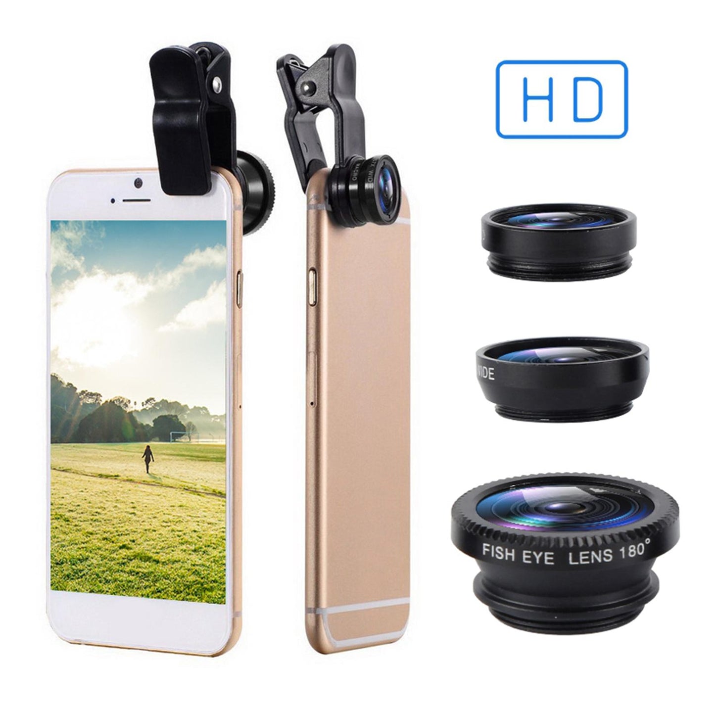 3 in 1 Phone Lens Clip-On Fisheye Lens Wide Angle Lens Macro Lens Black