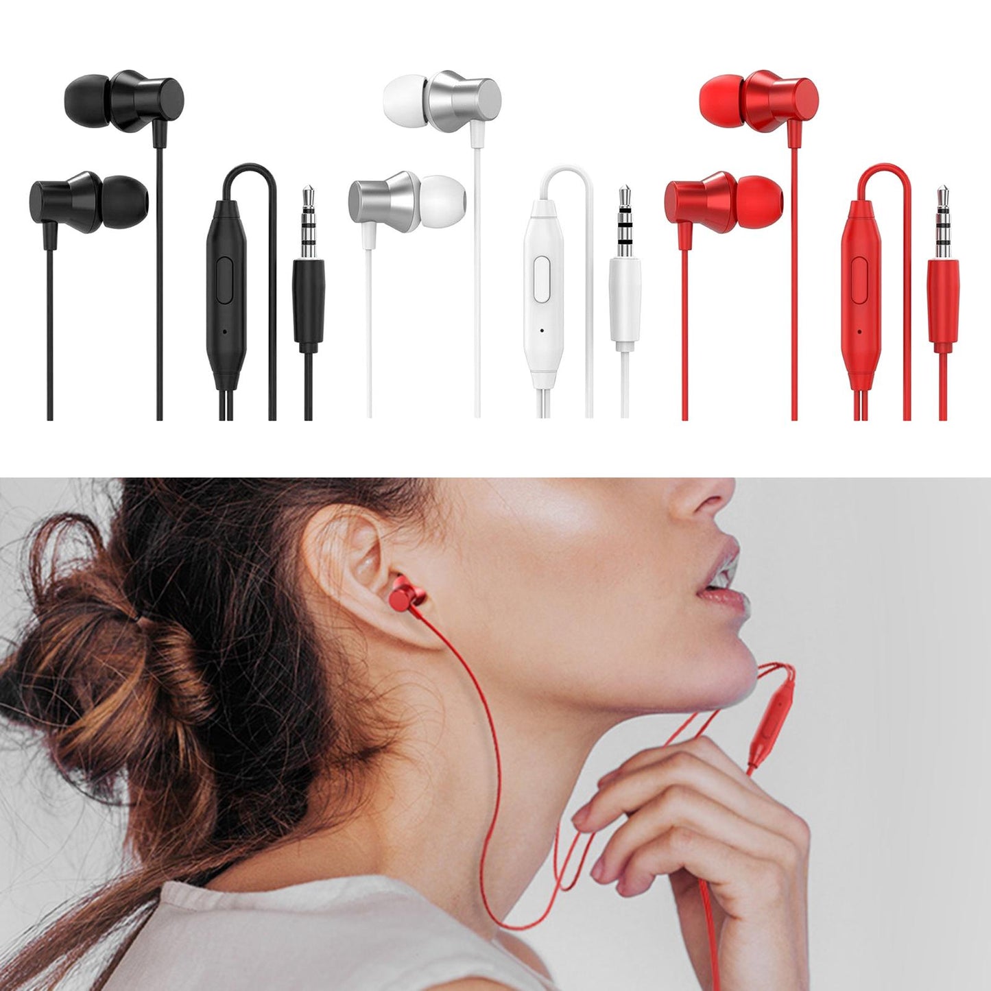 Earphones Headphones with Microphone Tangle Free 3.5mm for Smartphones white