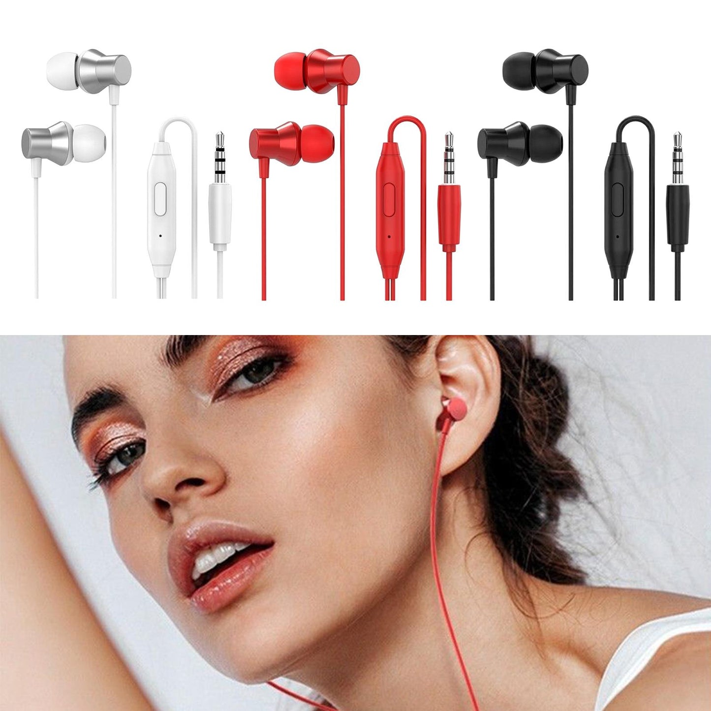 Earphones Headphones with Microphone Tangle Free 3.5mm for Smartphones white