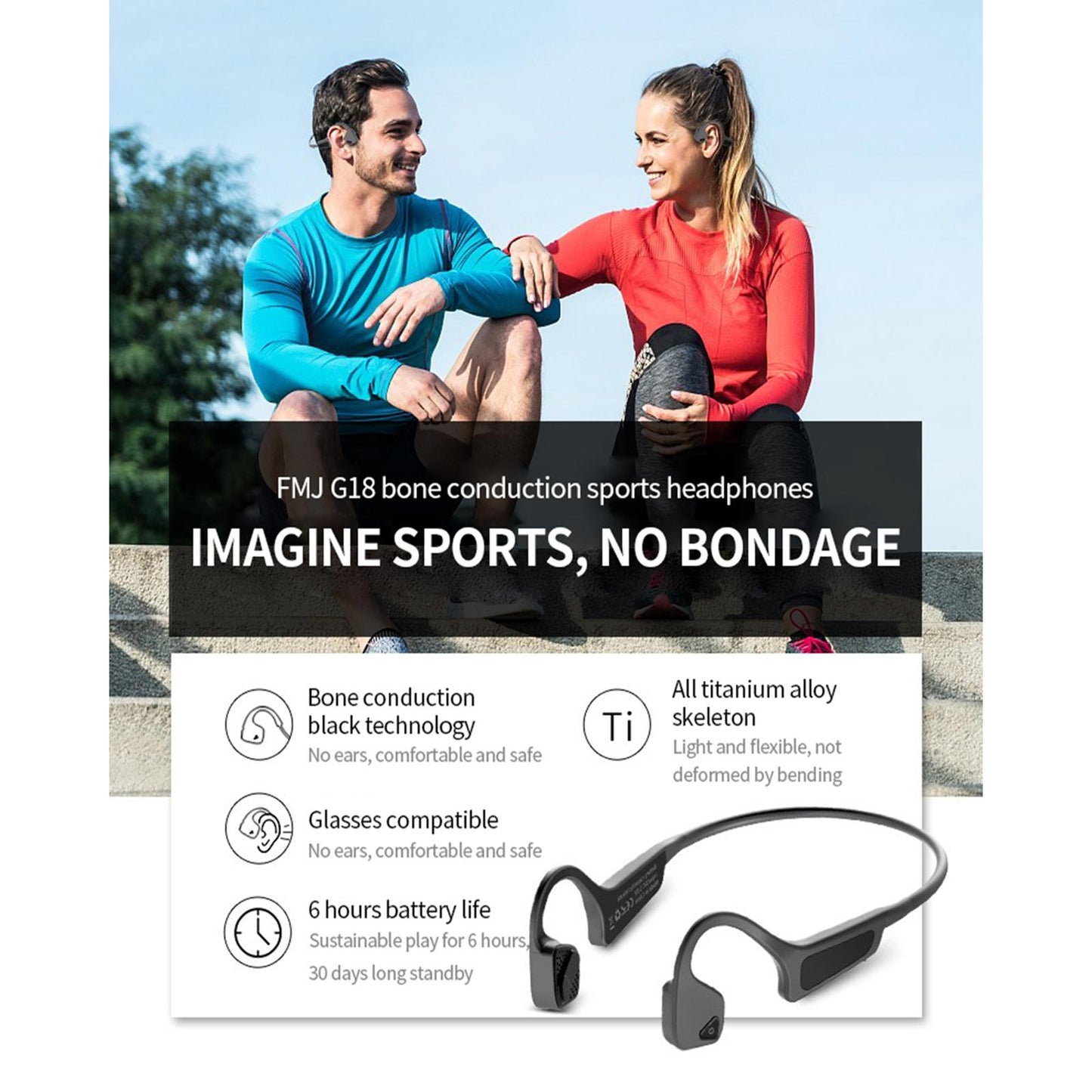 Bone Conduction Headset Bluetooth Wireless Outdoor Open Ear Headphones Blue