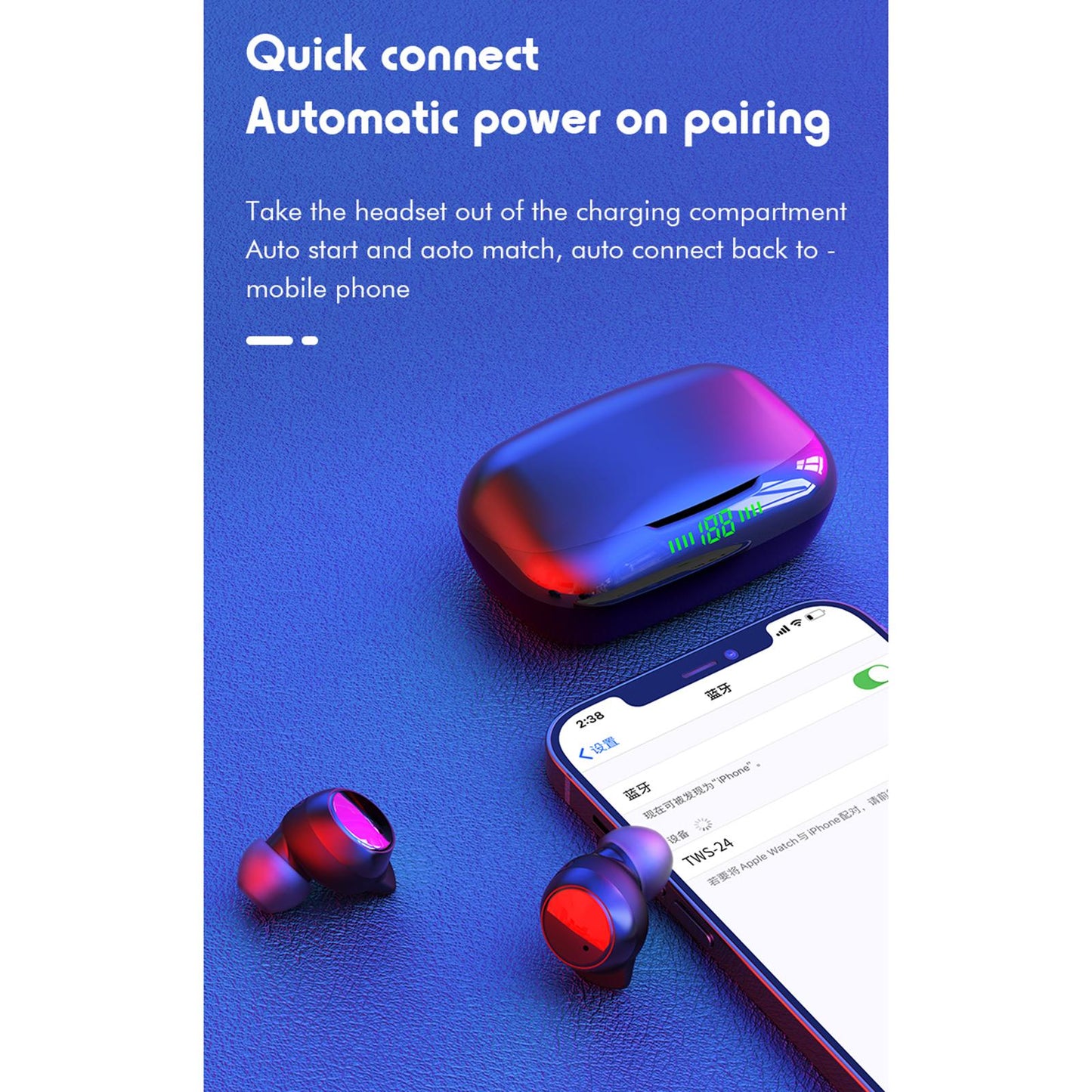 K1 Bluetooth 5.0 True Wireless Earbuds Headset Game Headphones Running white