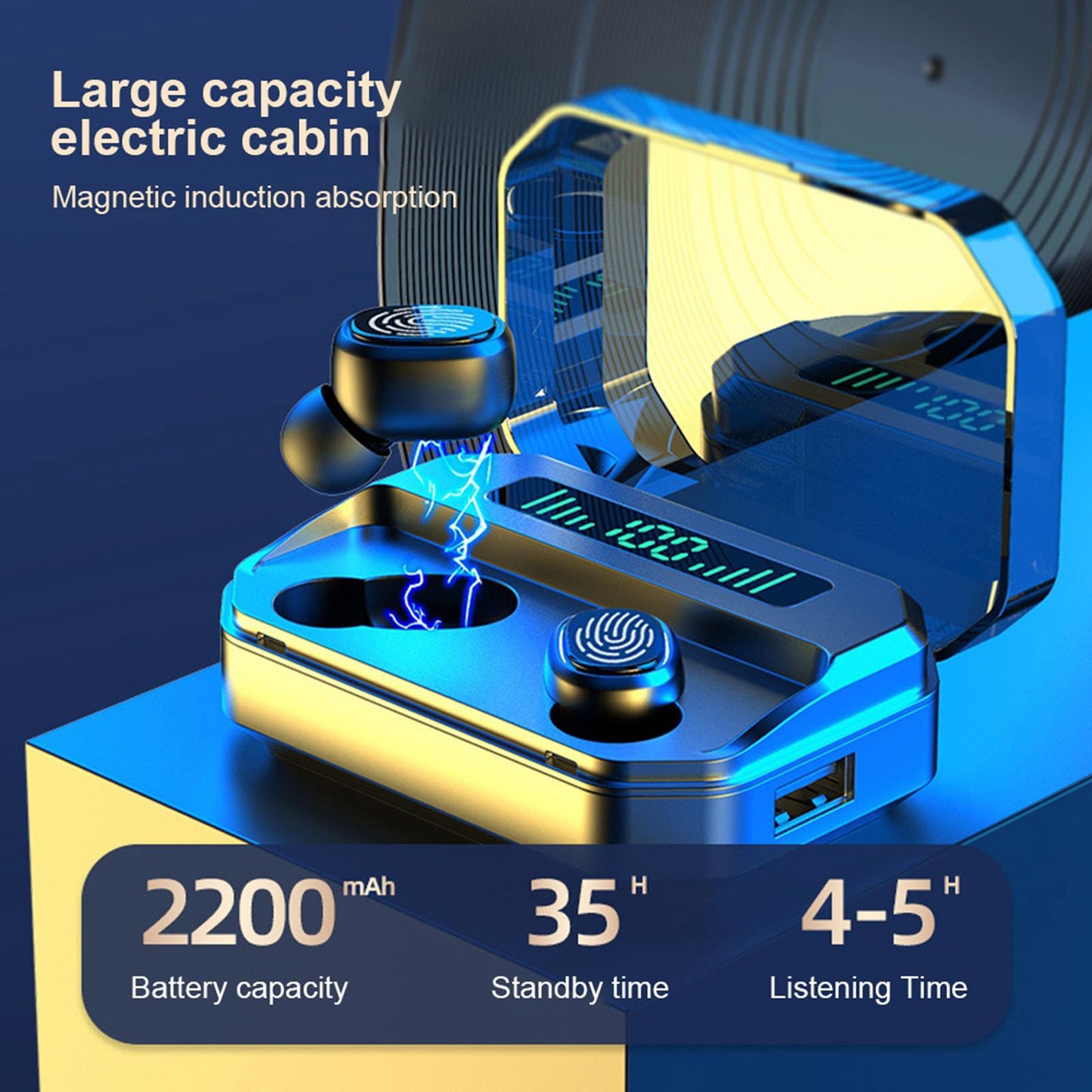 Bluetooth 5.2 TWS Earbuds TWS Headphones Stereo In Ear Touch Control Blue