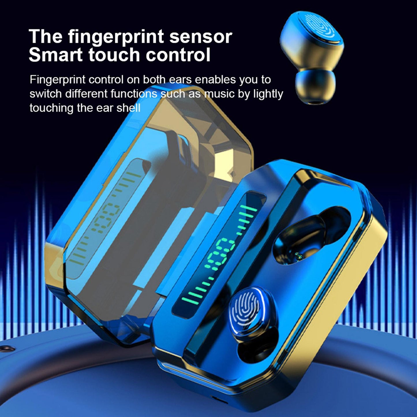 Bluetooth 5.2 TWS Earbuds TWS Headphones Stereo In Ear Touch Control Blue