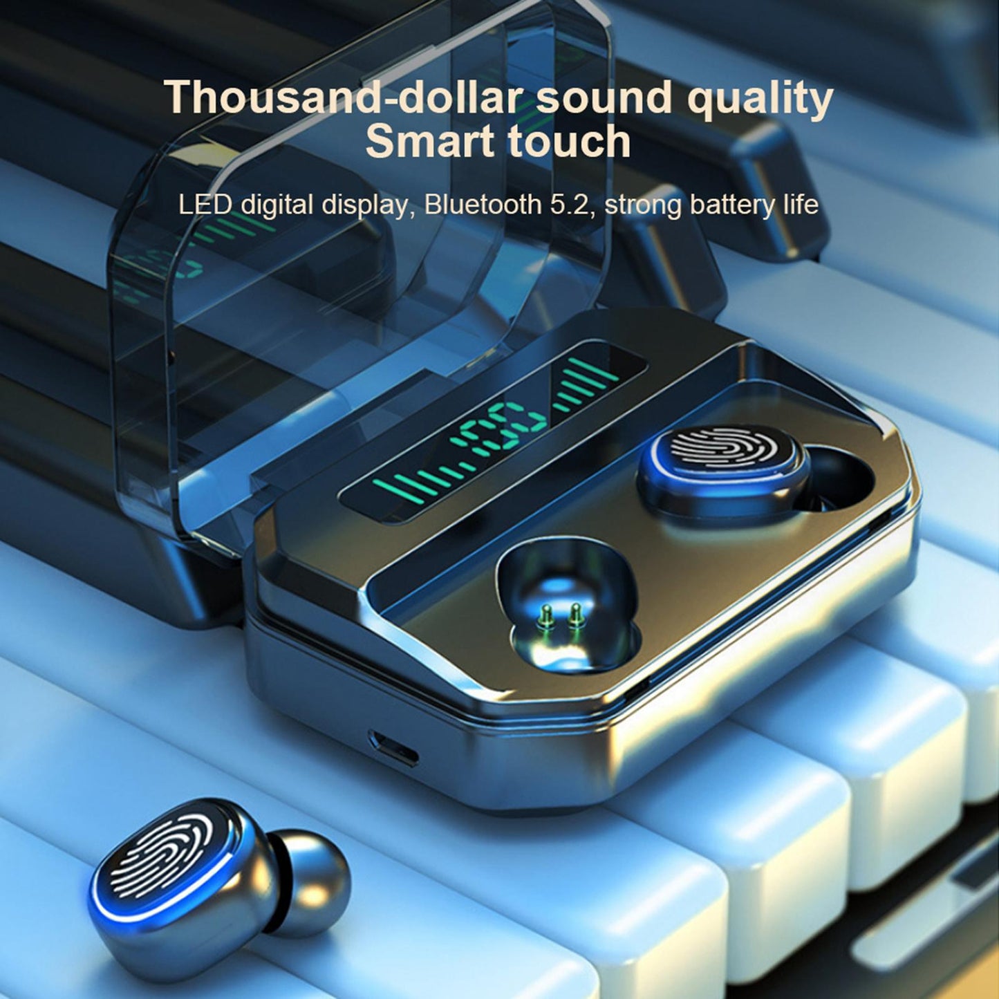 Bluetooth 5.2 TWS Earbuds TWS Headphones Stereo In Ear Touch Control Blue