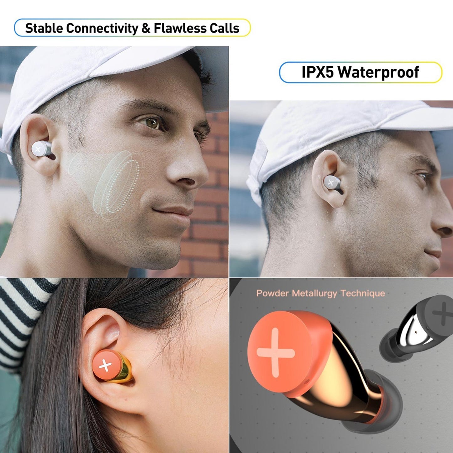 Blueteeth Wireless Earbuds Denoise Waterproof Star Loop Design Orange