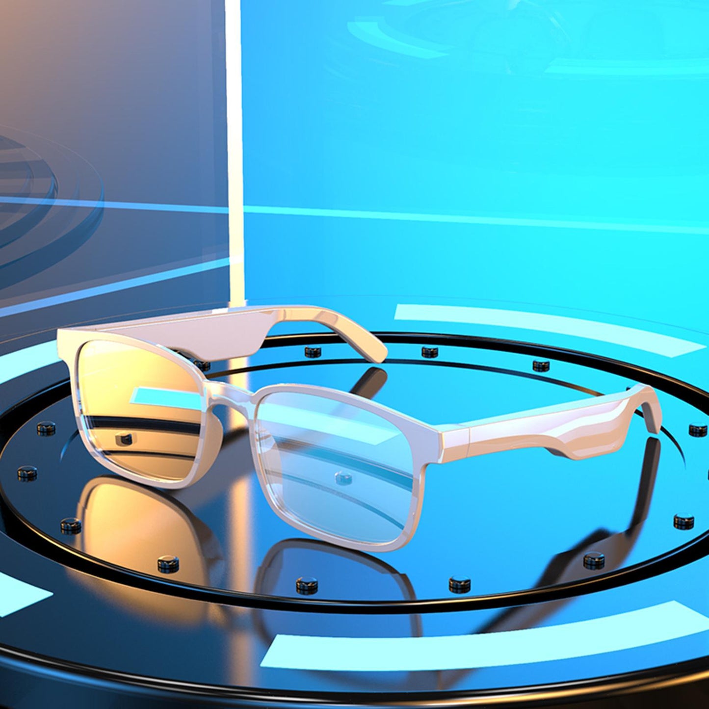 Bluetooth Sunglasses Stereo Headphones Smart Glasses White Round