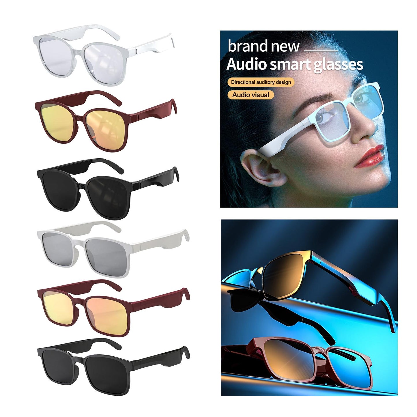 Bluetooth Sunglasses Stereo Headphones Smart Glasses Black Square