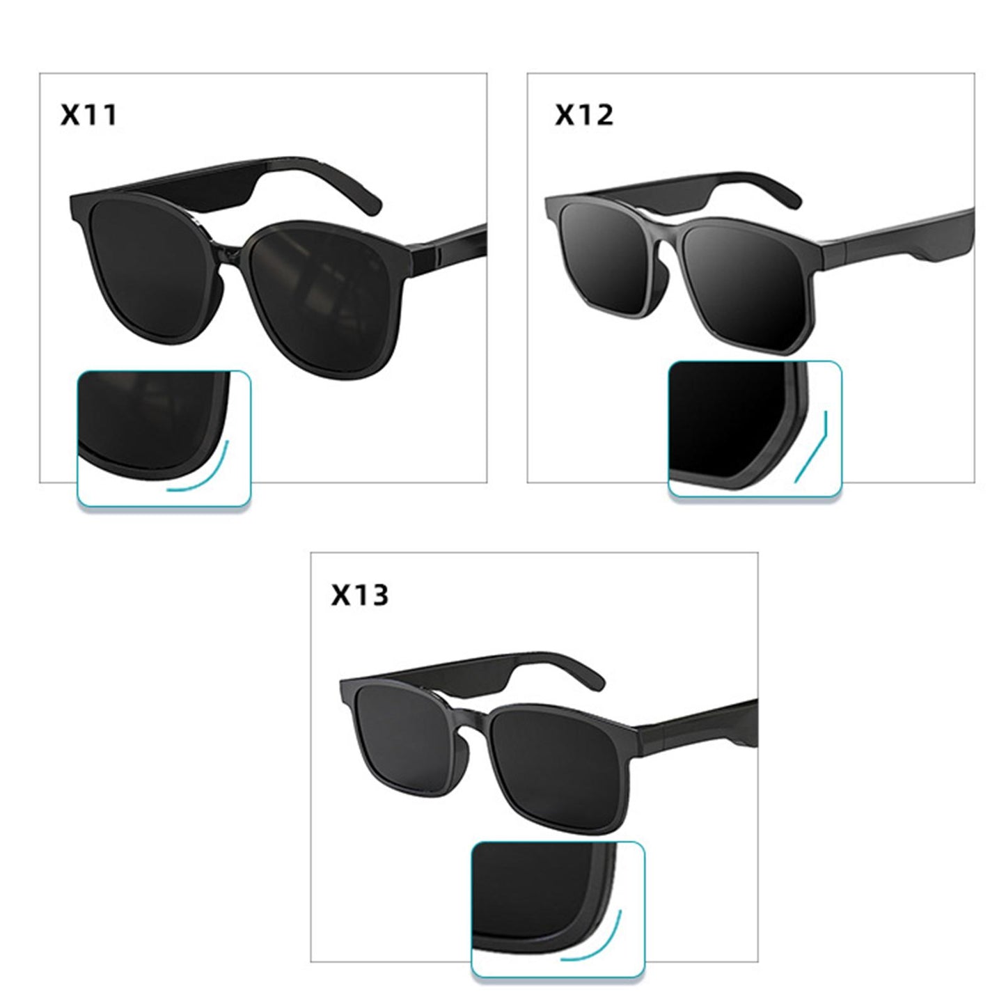 Bluetooth Sunglasses Stereo Headphones Smart Glasses Black Square