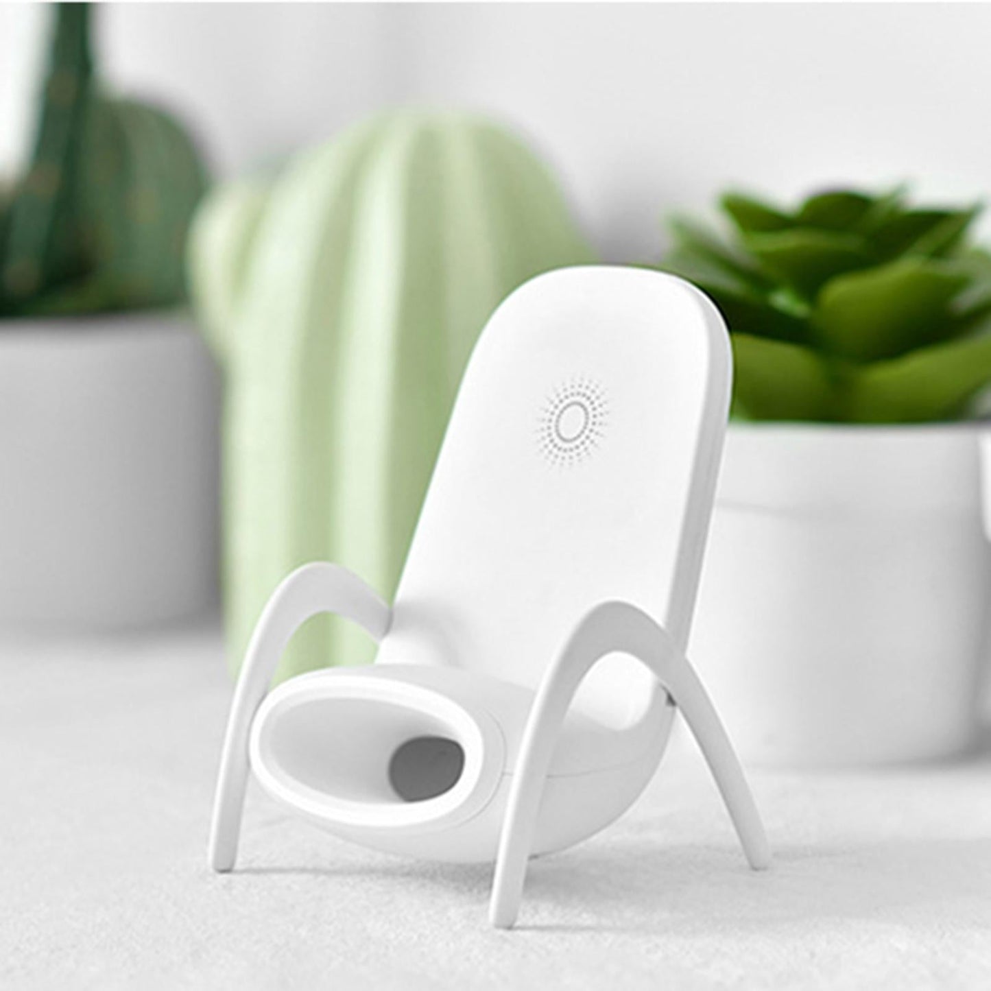 Amplifier Wireless Charger Phone Holder for Iphone Chair Shape White