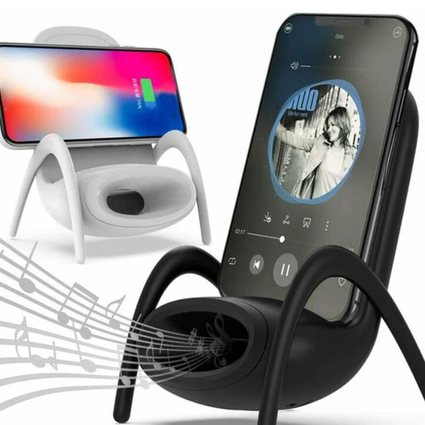 Amplifier Wireless Charger Phone Holder for Iphone Chair Shape White