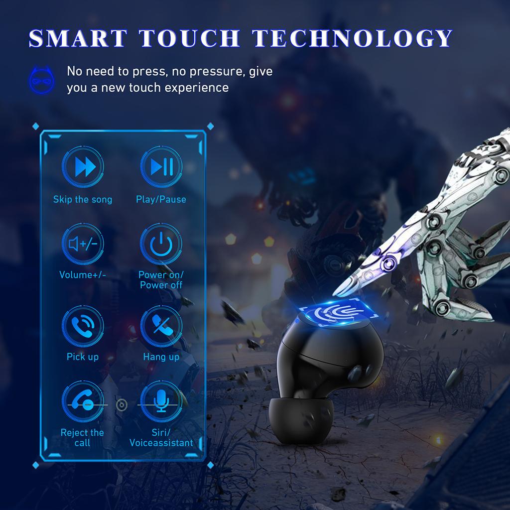 Mini Wireless Earbuds Bluetooth 5.0 Touch Control Earphones Headset Black A