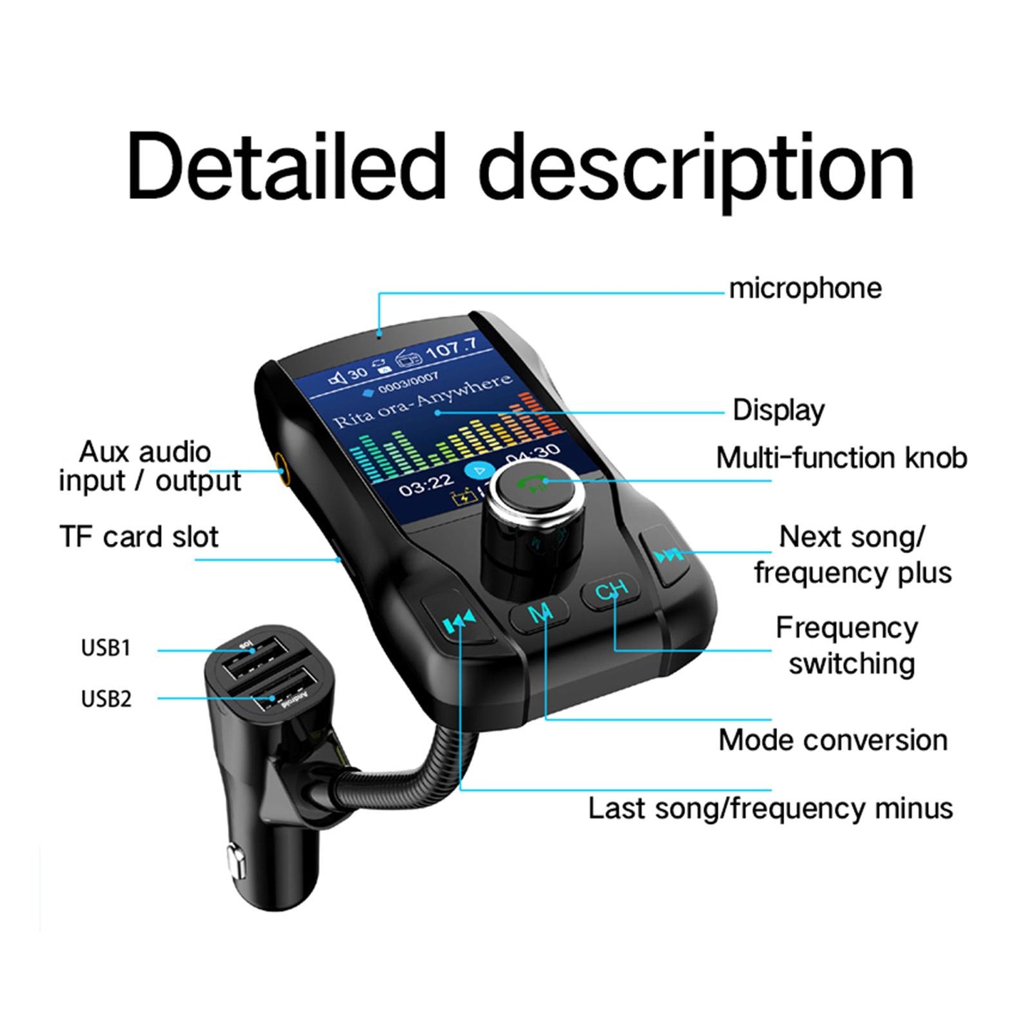 Car FM Transmitter Radio 5V Car MP3 Player 2 Port USB Charge for Phone