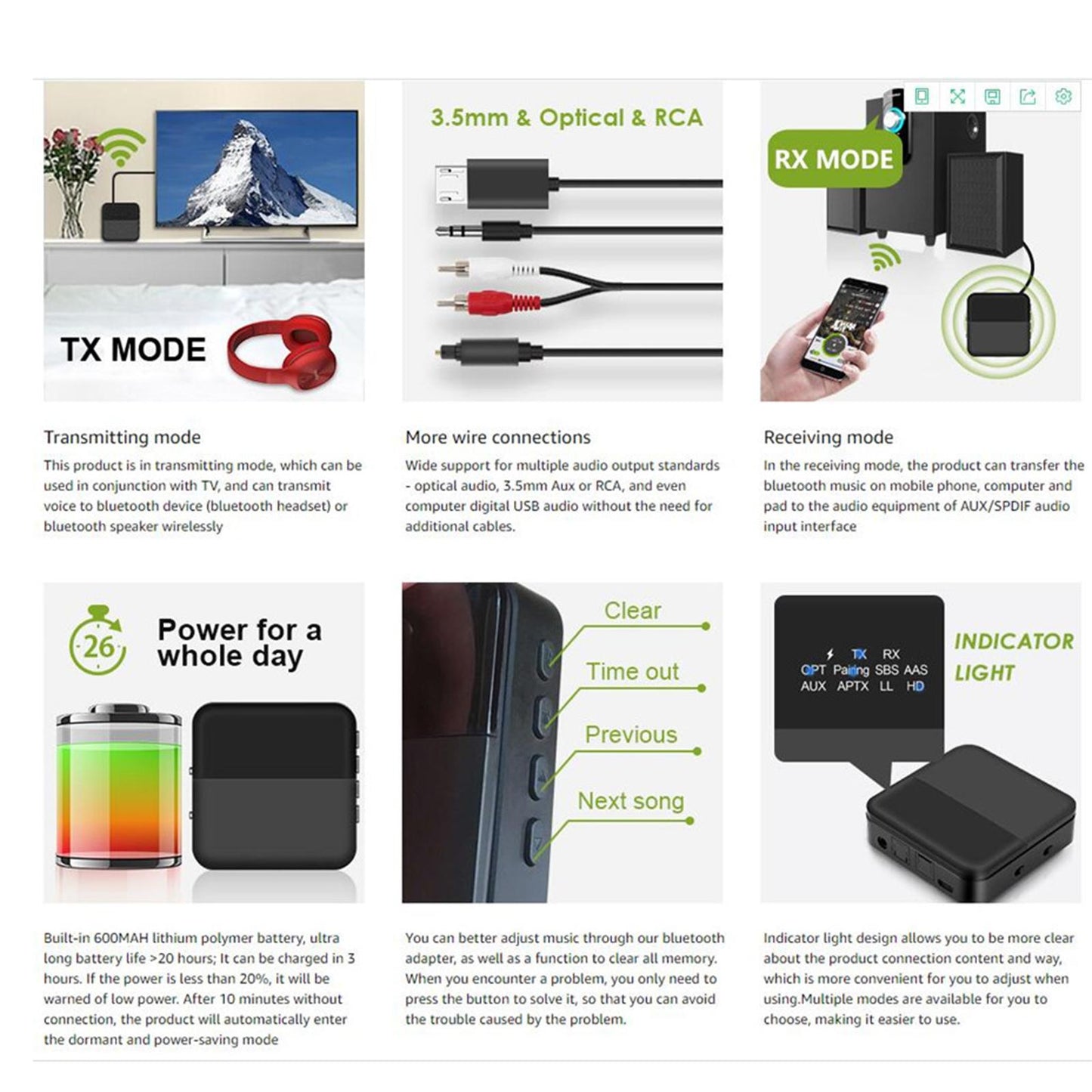 Bluetooth 5 Audio Transmitter and Receiver Adapter HD LL Low Latency Black