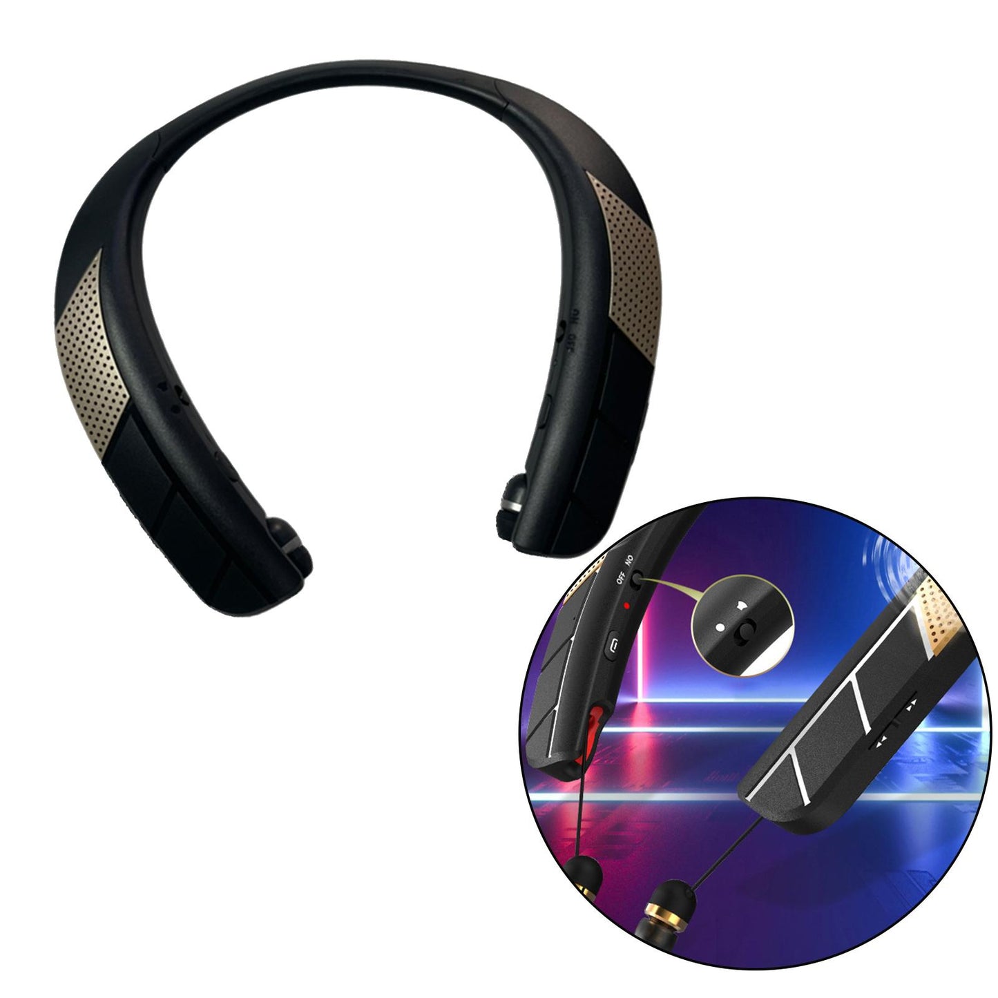 Neckband Wireless Speaker HD Low Latency w/ Retractable Earbuds Portable Gray B