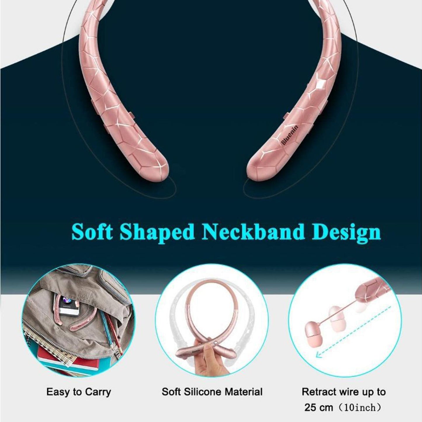 HX831 Bluetooth Wireless Headphones Headsets Neckband Earbud w/Mic Rose Gold