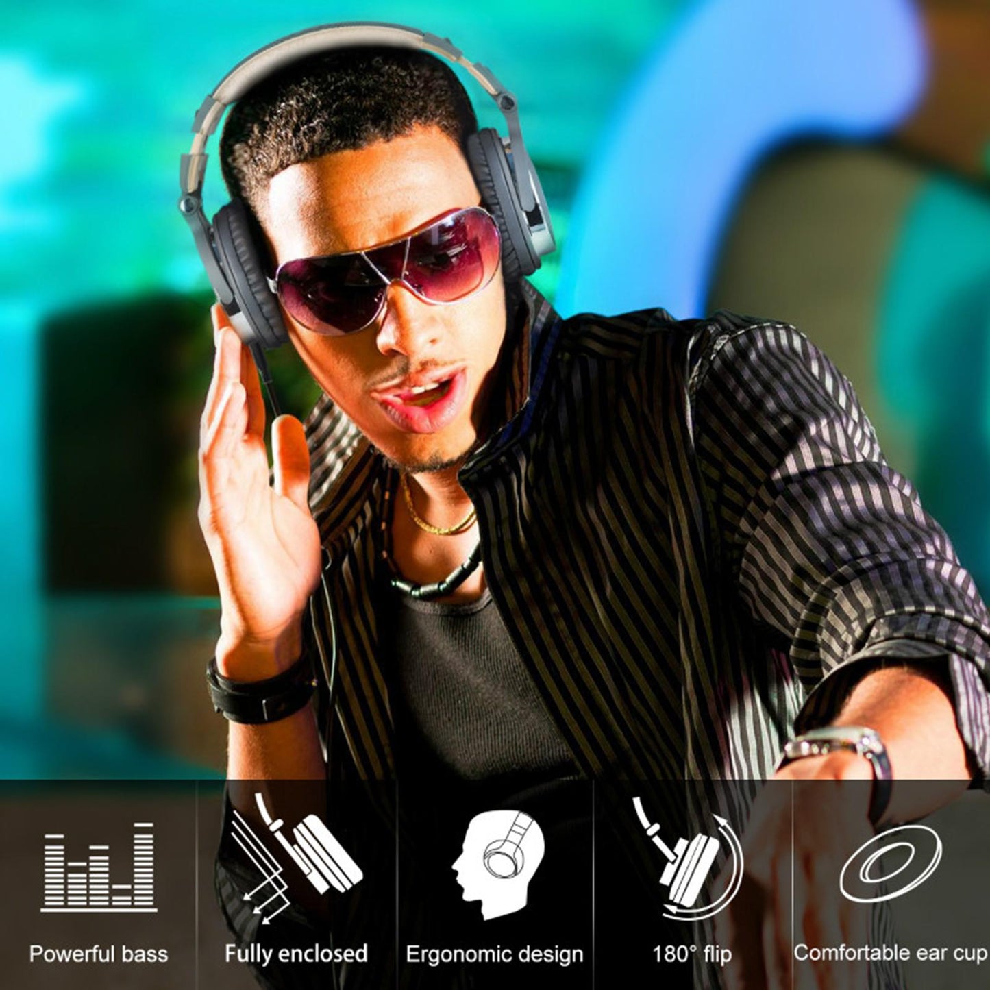 Over Ear DJ Stereo Wired Headphone Headsets for Studio Grey