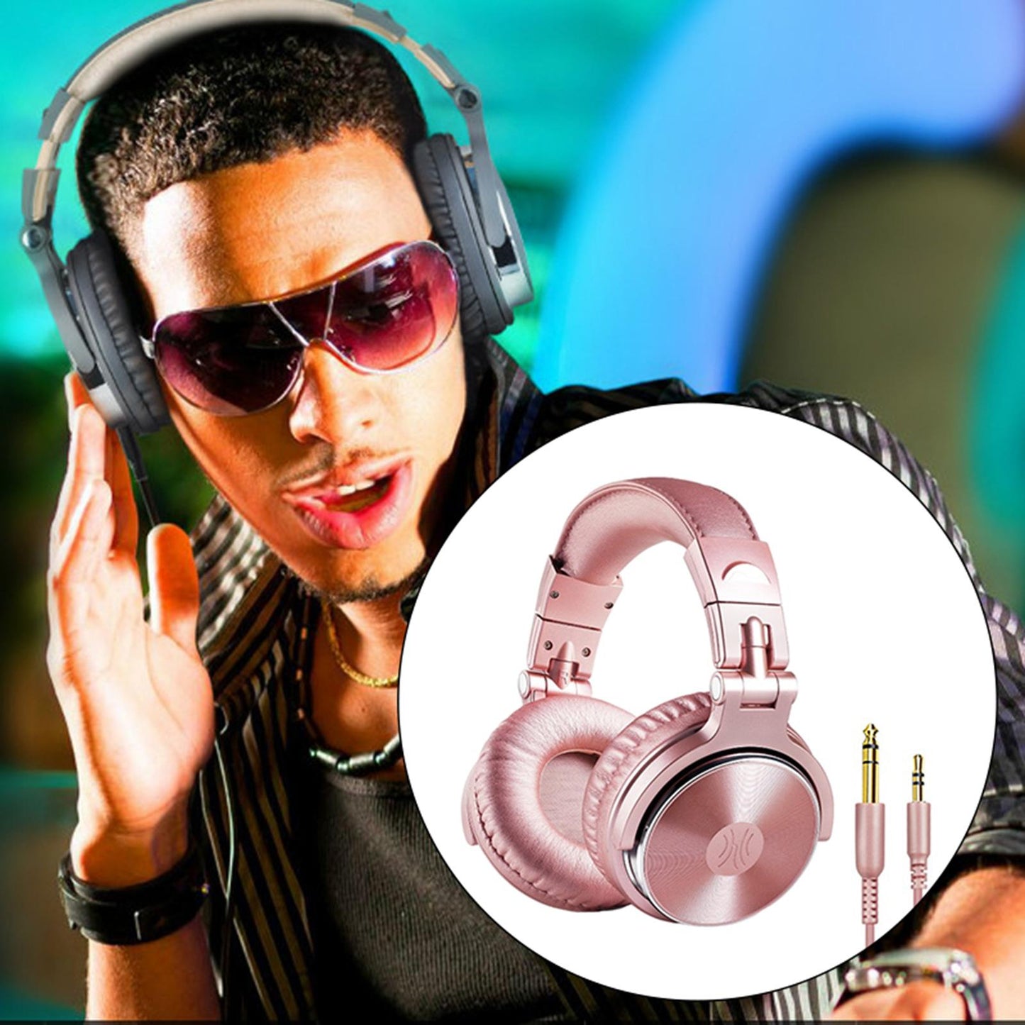 Over Ear DJ Stereo Wired Headphone Headsets for Studio Rose Golden