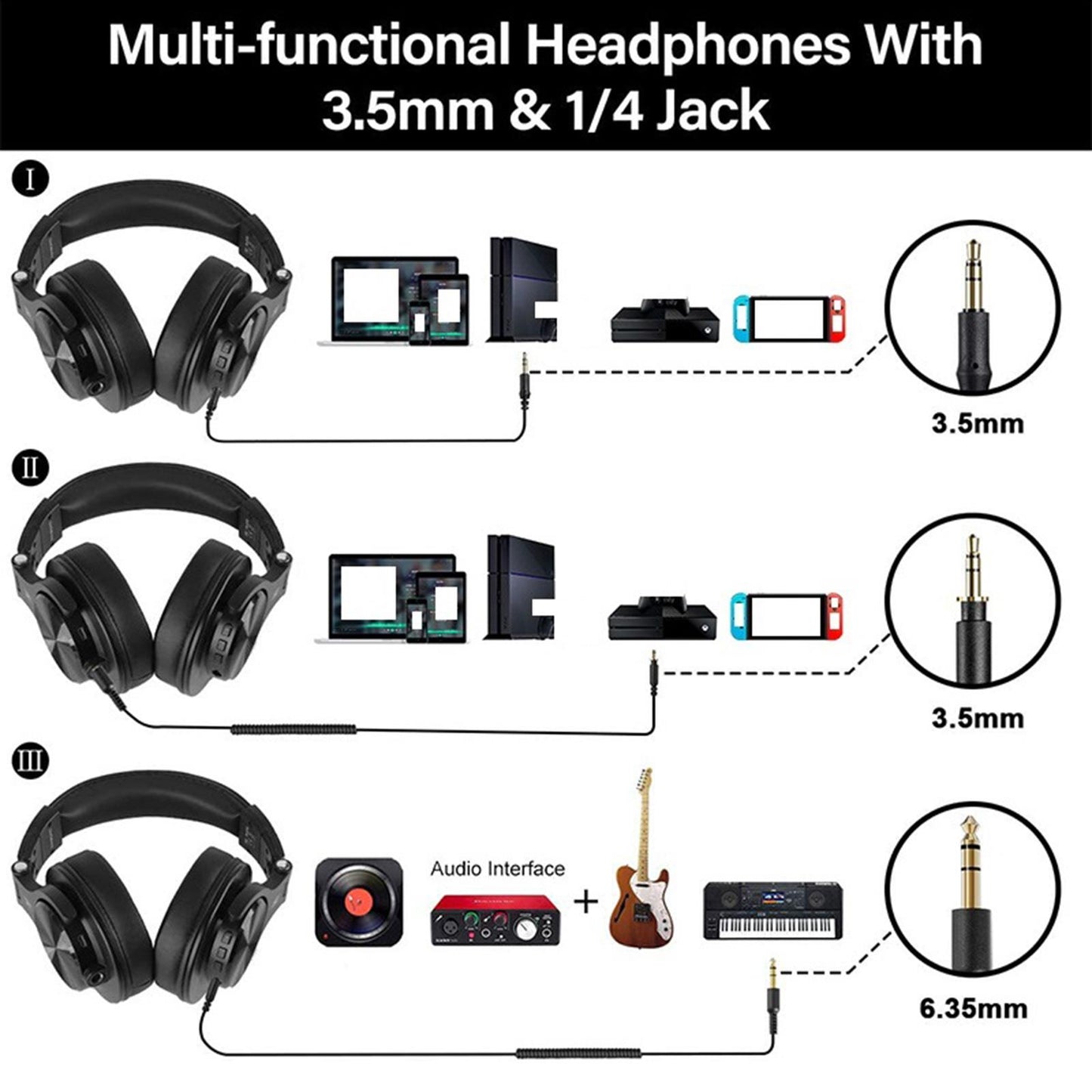 A70 DJ Bluetooth Headphone Wireless Headsets for Studio Monitor Black