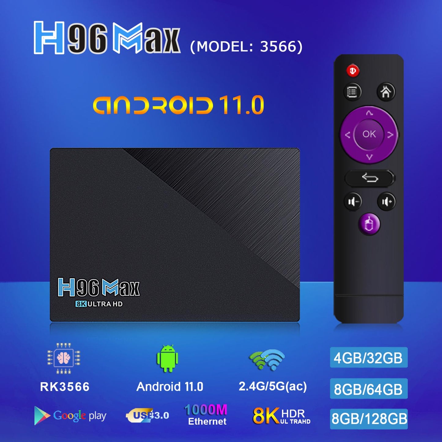 HD Wifi HDMI Quad Core Smart TV Media Player 2.4G 5G Mini PC Top Box 8+64G