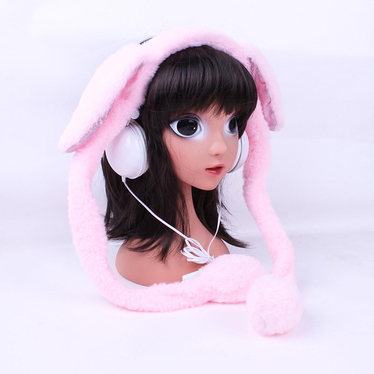 Cute Wired Headphones Rabbit Cartoon for Video Shooting Photography Pink