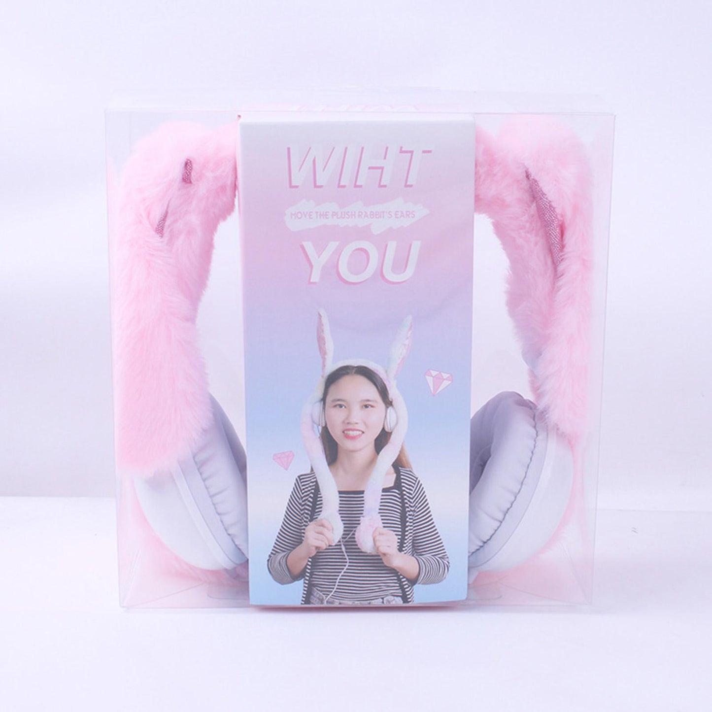 Cute Wired Headphones Rabbit Cartoon for Video Shooting Photography Pink