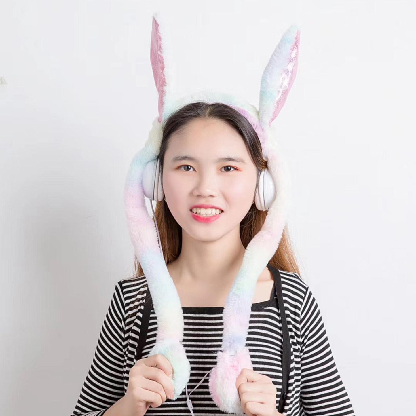 Cute Wired Headphones Rabbit Cartoon for Video Shooting Photography Pink