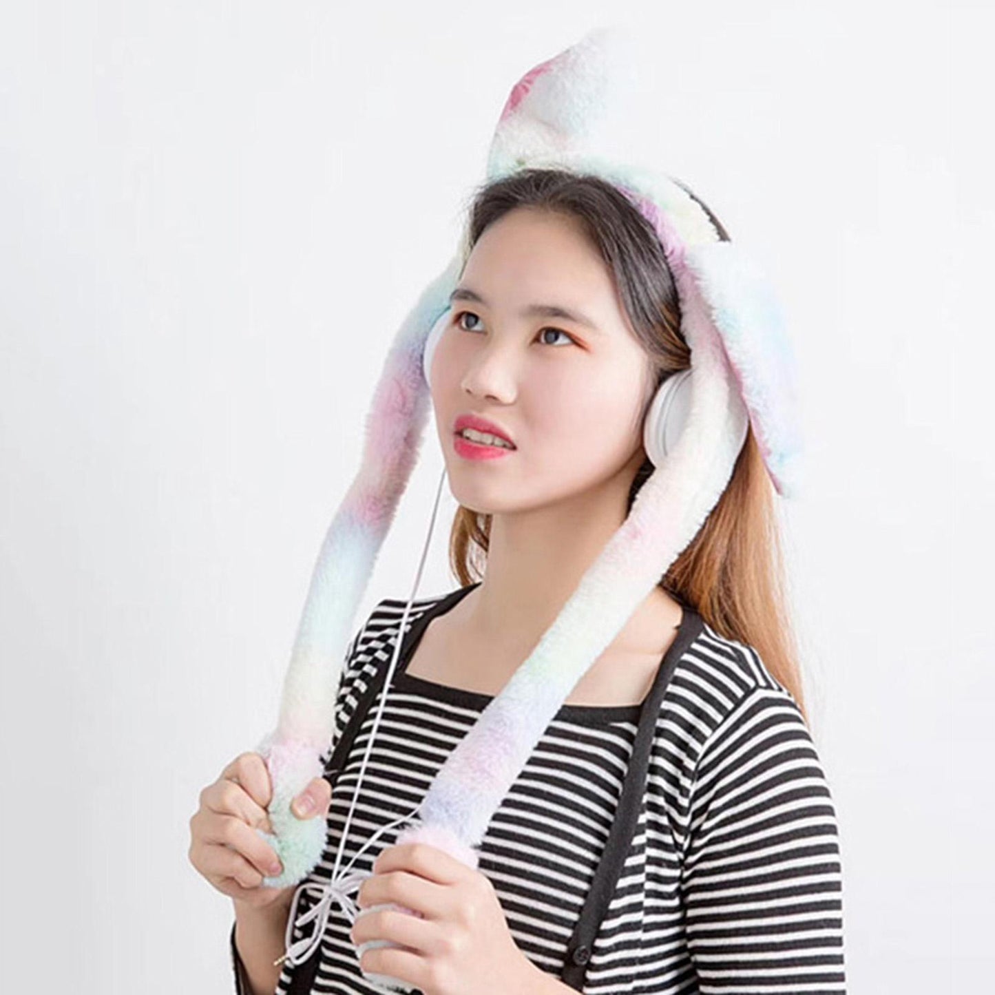 Cute Wired Headphones Rabbit Cartoon for Video Shooting Photography Pink