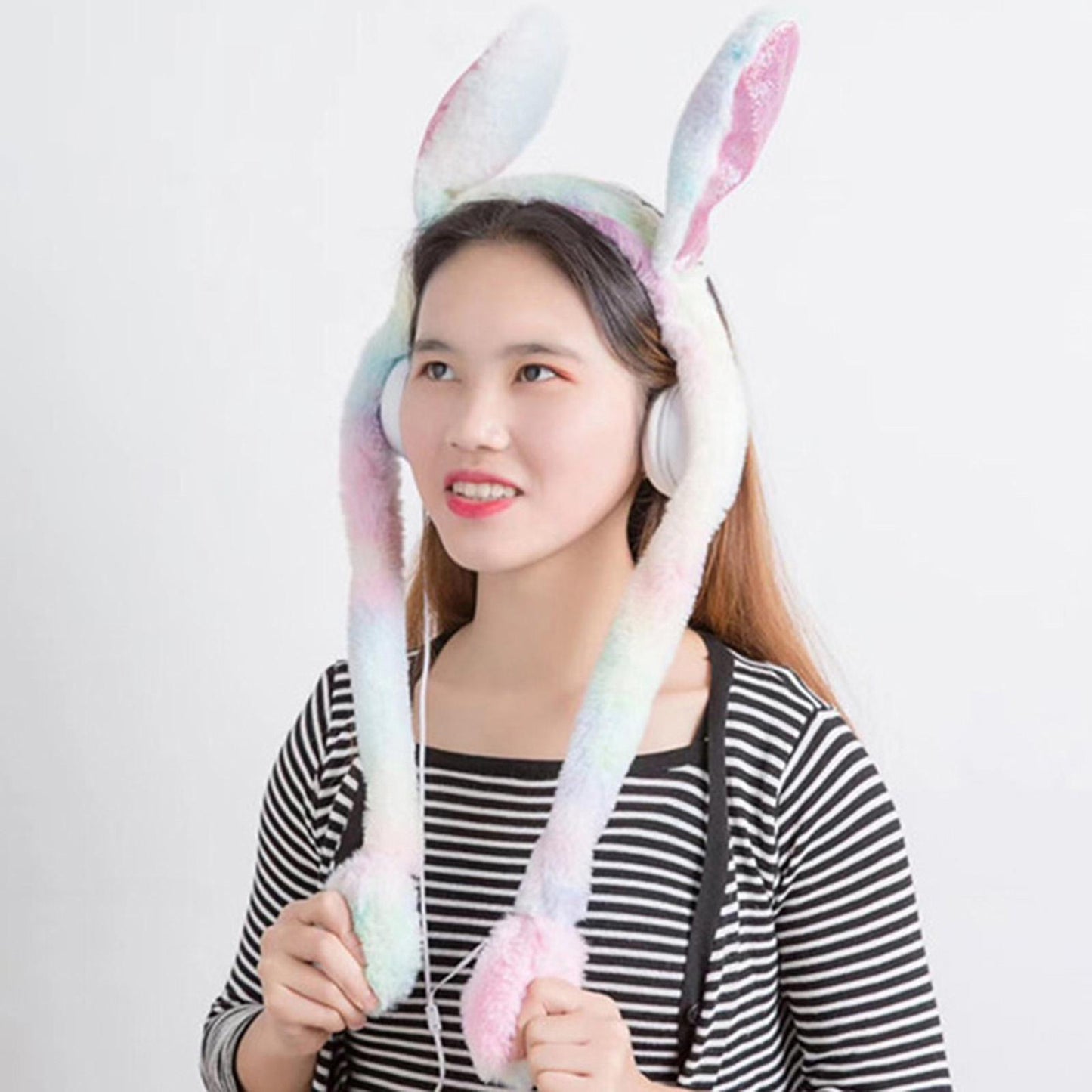 Cute Wired Headphones Rabbit Cartoon for Video Shooting Photography Pink