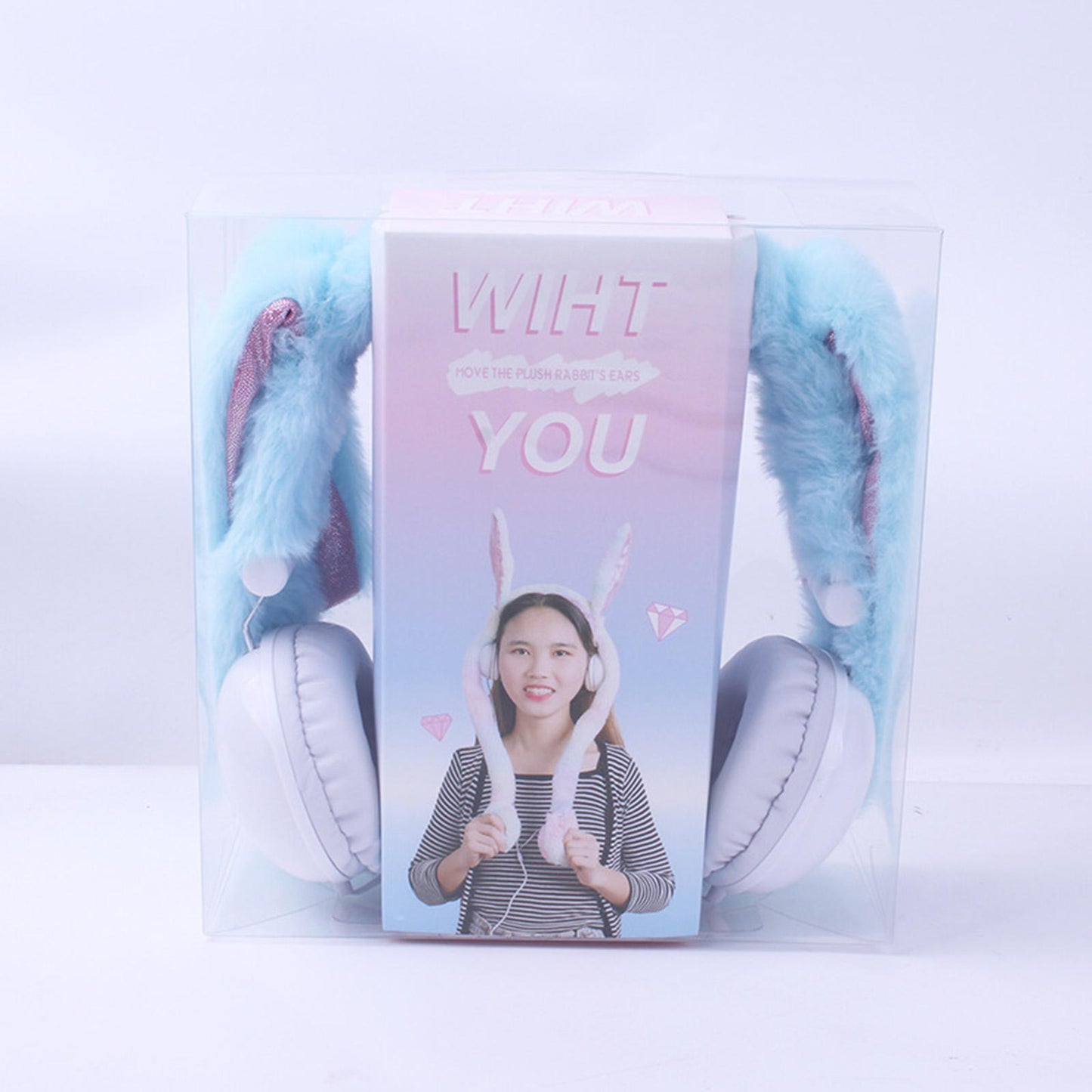 Cute Wired Headphones Rabbit Cartoon for Video Shooting Photography Blue