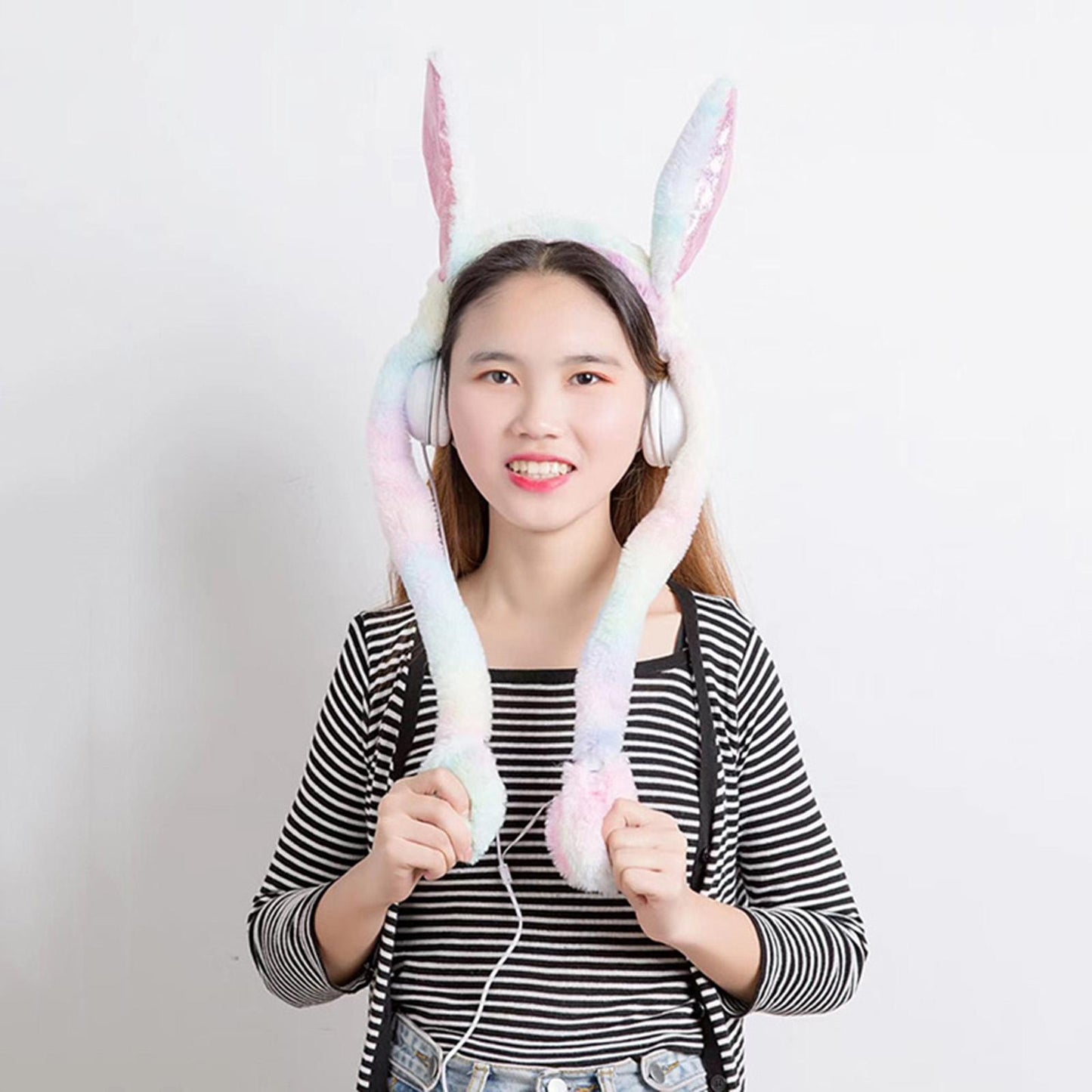 Cute Wired Headphones Rabbit Cartoon for Video Shooting Photography Blue