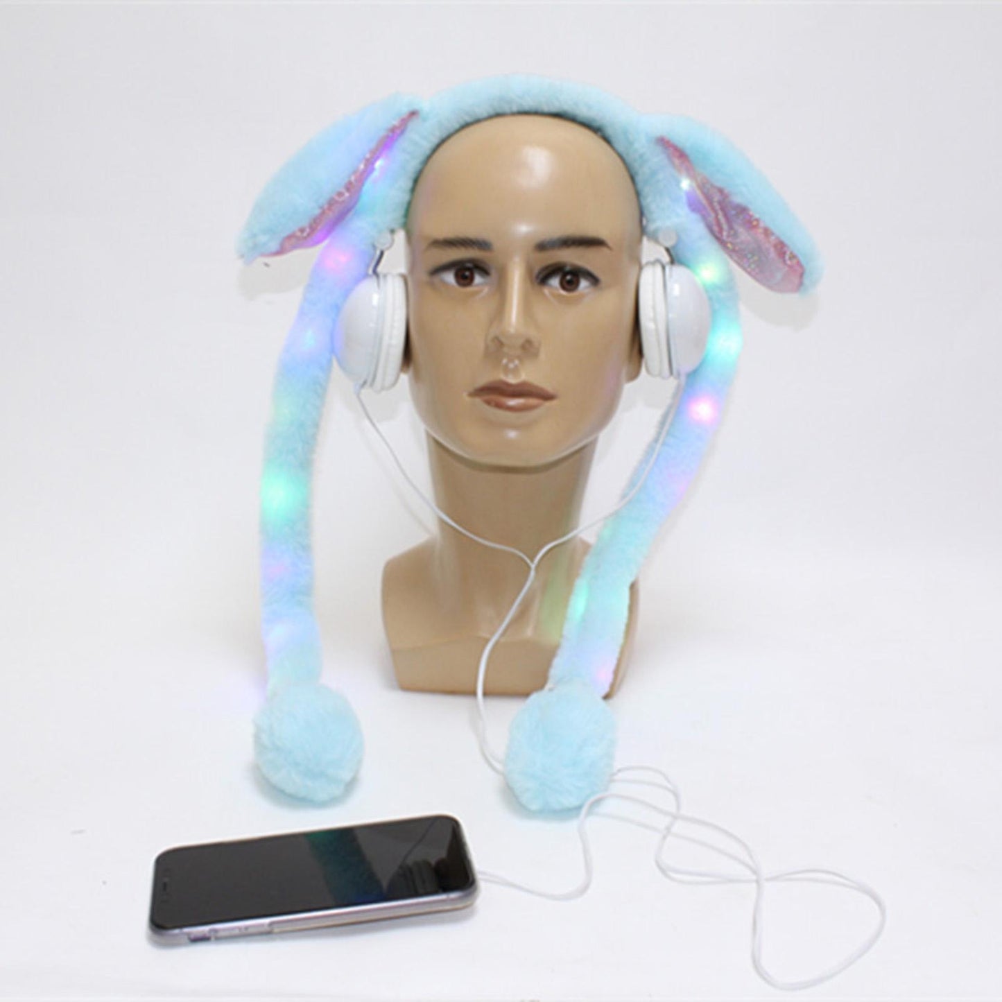 Cute Wired Headphones Rabbit Cartoon for Video Shooting Photography Blue