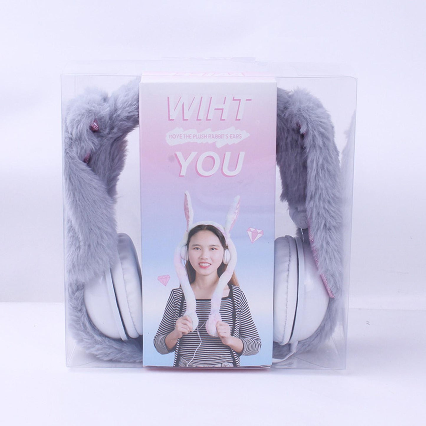 Cute Wired Headphones Rabbit Cartoon for Video Shooting Photography Gray