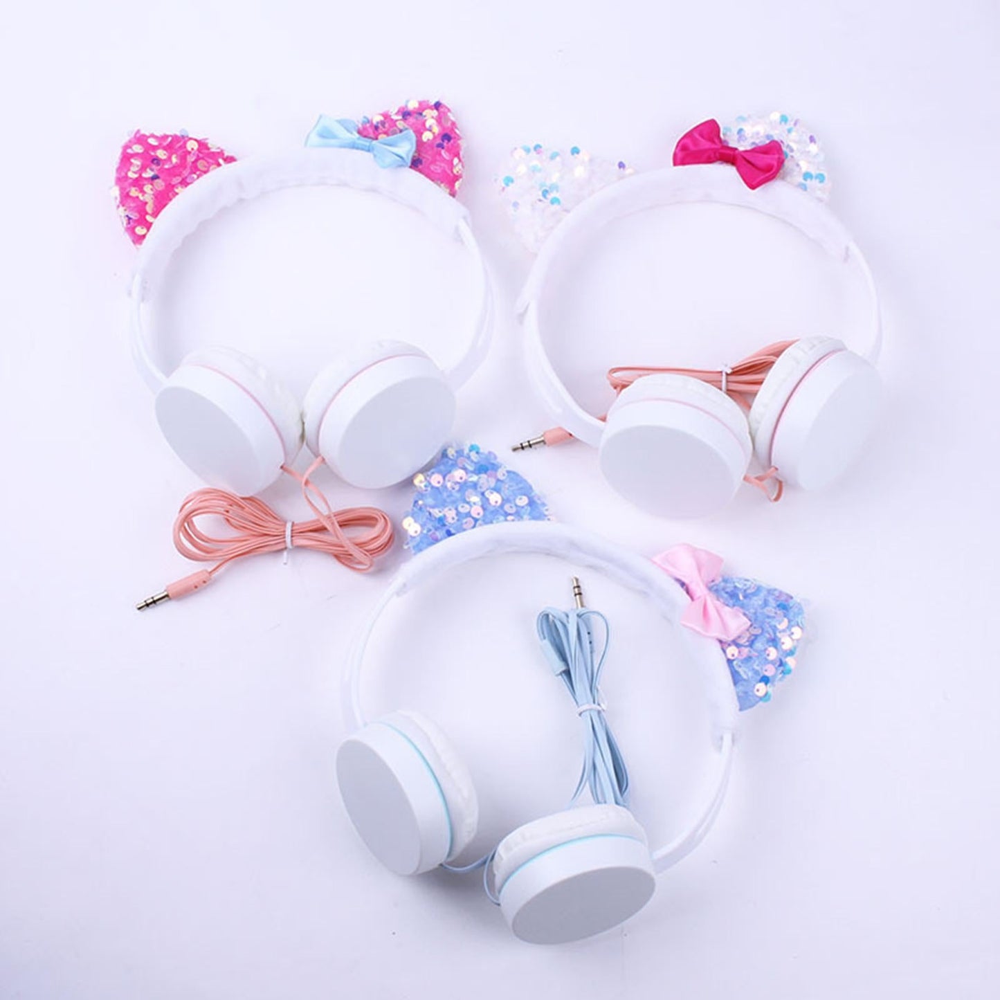 Cat Ear Headset Music Headphones Earphone for Smart Phone White