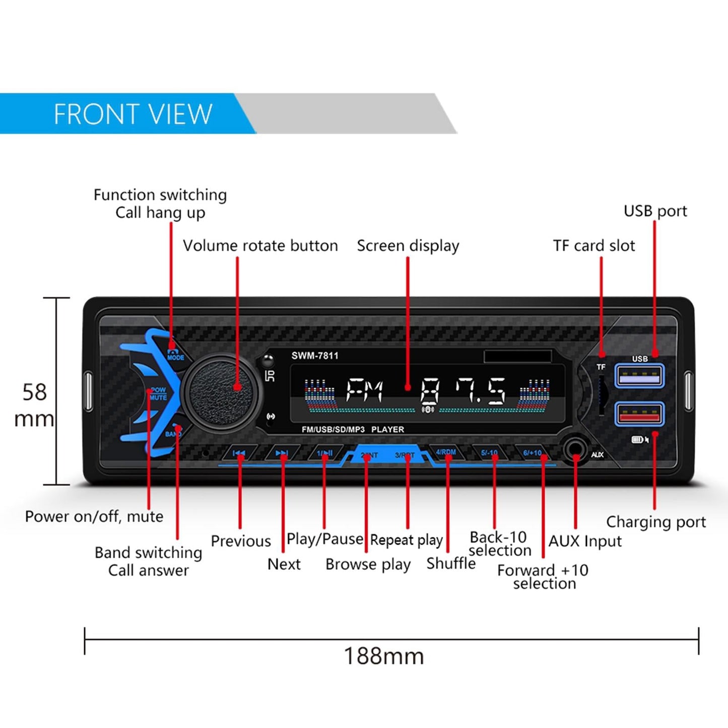 Car 12V Bluetooth USB MP3 Player WMA Player Receiver with Remote Control