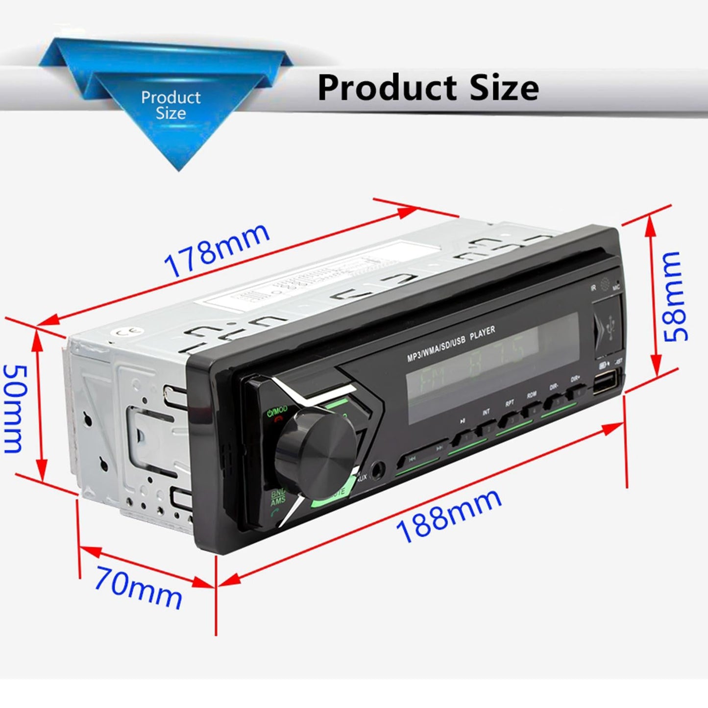 Digital Bluetooth Car Stereo Media Receiver AUX Input Remote Control 7 Color