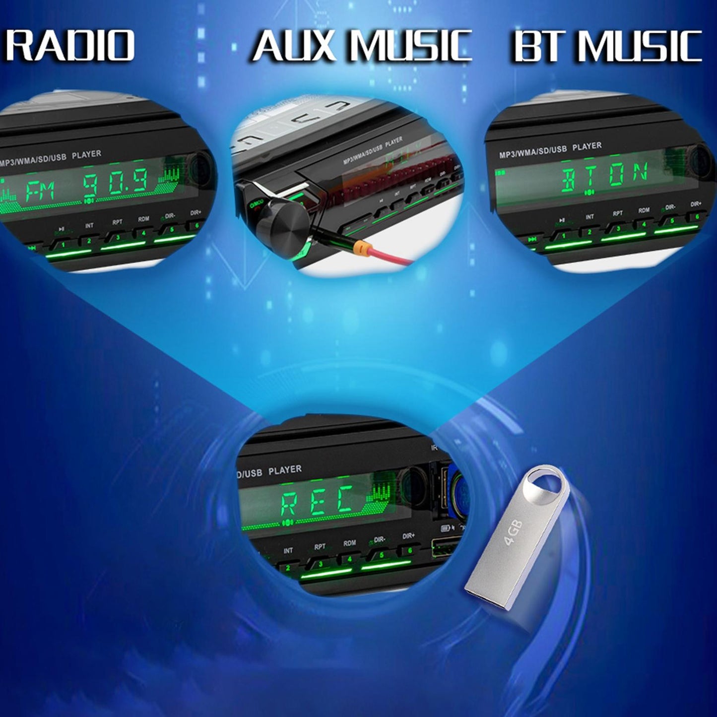 Digital Bluetooth Car Stereo Media Receiver AUX Input Remote Control 7 Color