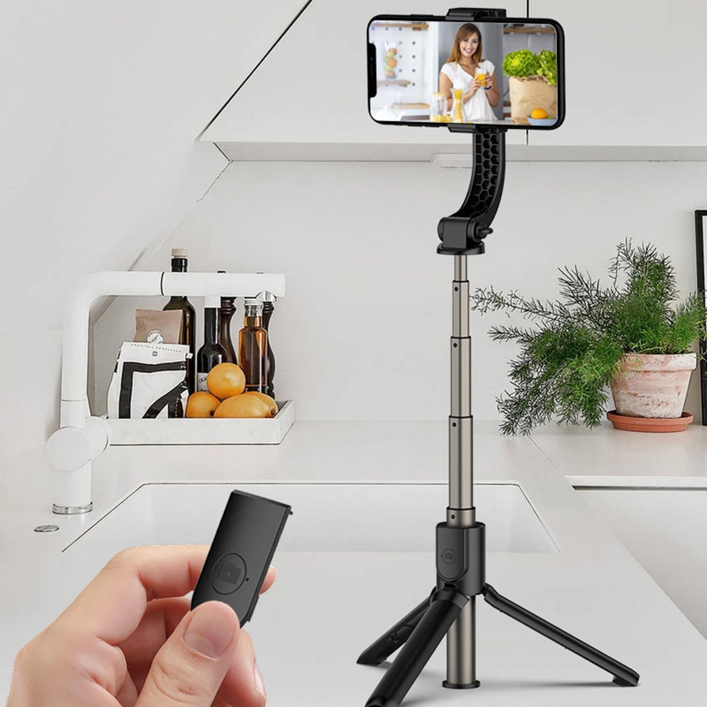 Extendable Handheld Gimbal Stabilizer Pan-tilt Tripod with Remote Black