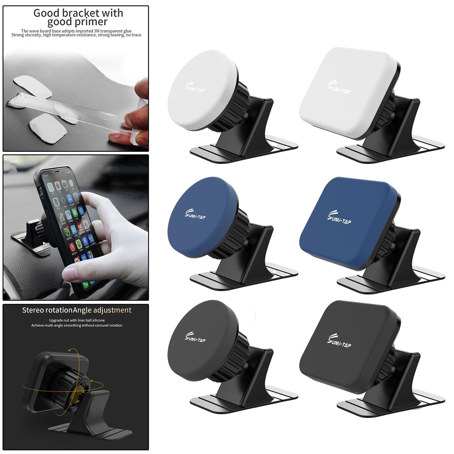 Sturdy Car Magnetic Mobile Phone Holder Dashboard Mount Stick-on Secure Fit Black