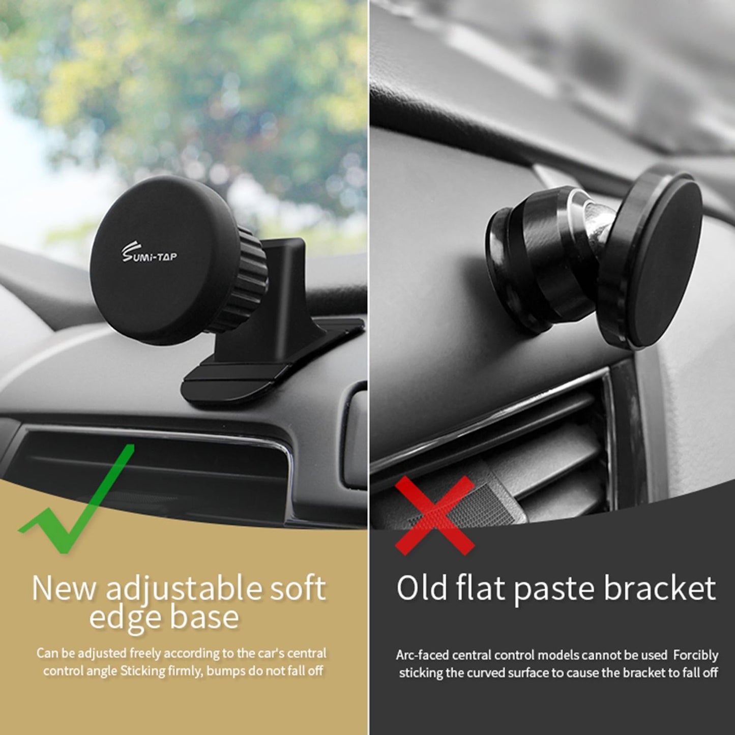 Sturdy Car Magnetic Mobile Phone Holder Dashboard Mount Stick-on Secure Fit Black Round