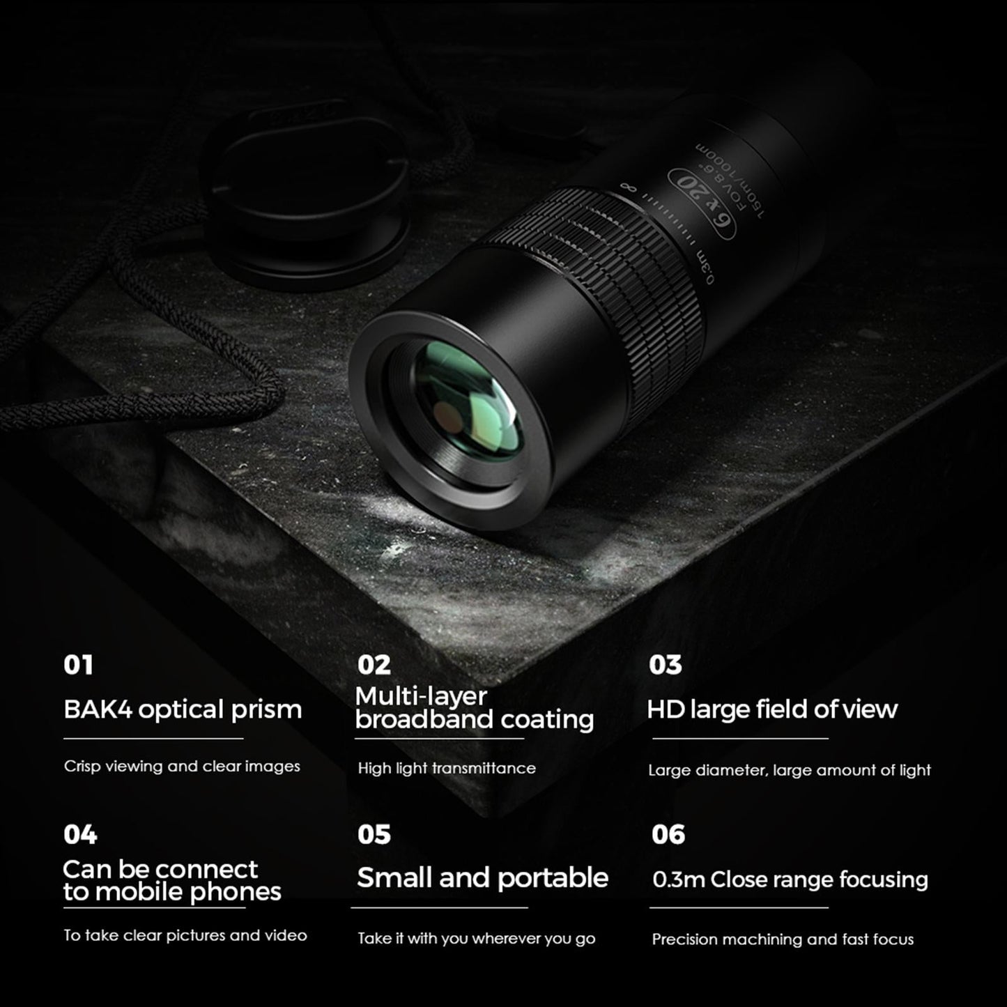 6X Close Focus Monocular Pocket Telescope Optic BAK4 Prism HD Image