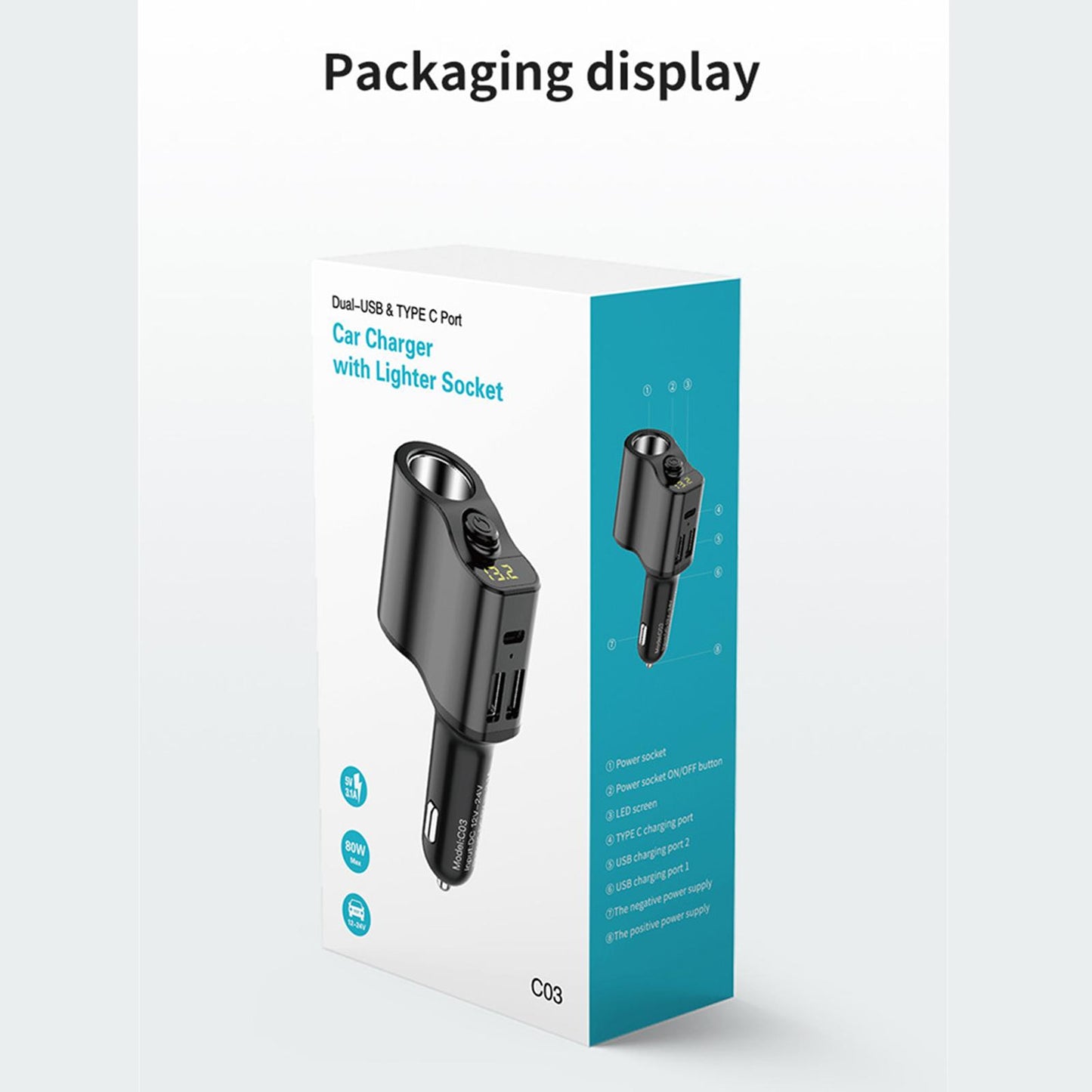 Car Charger Adapter FM Transmitter Cigarette Lighter with Digital Display