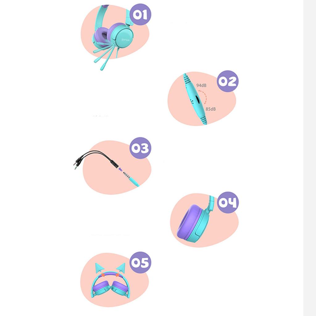 Over-Ear Headset Headphone Adjustable Noise Cancelling Lightweight Pink