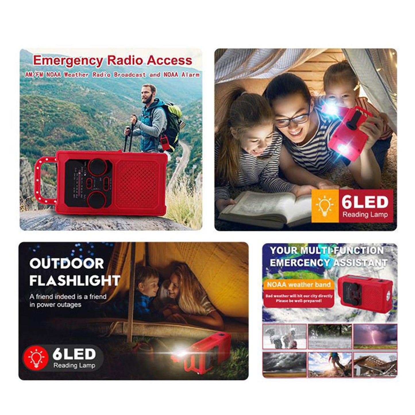 Emergency Solar Hand Crank Radio Portable Power Bank USB Charger SOS Alarm