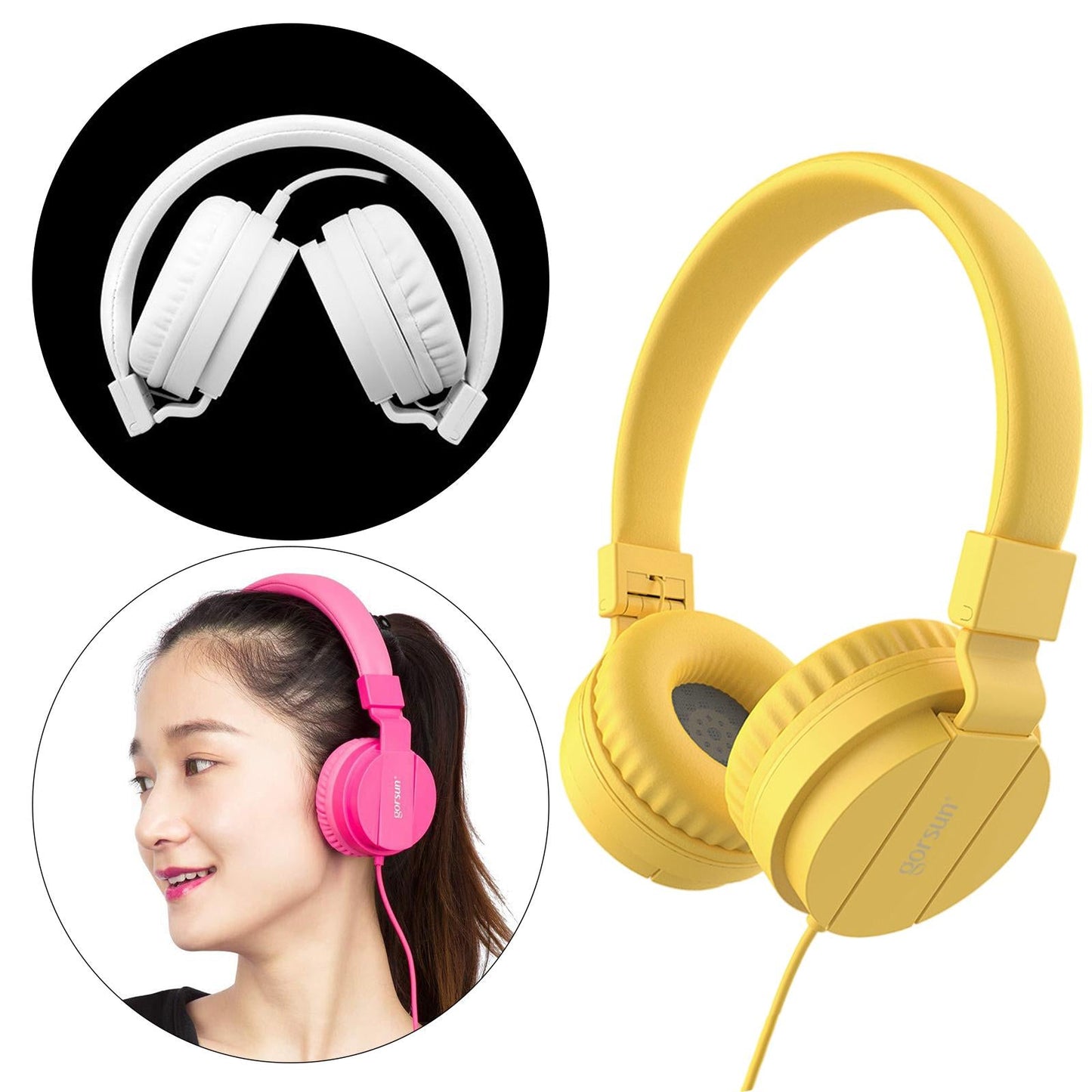 Over-Ear Headphone 3.5mm Foldable for Recording Cellphone Office Comfortable Yellow