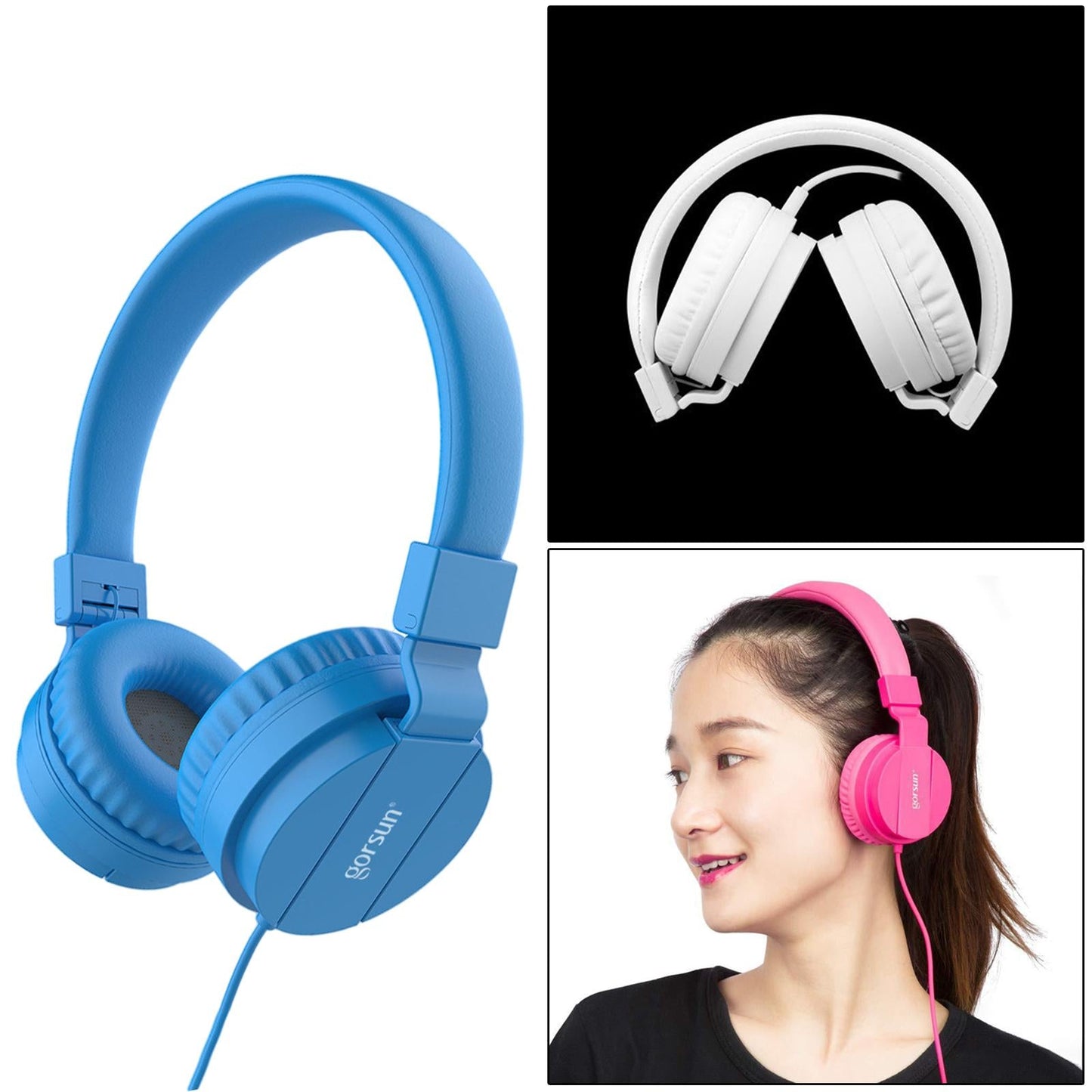 Over-Ear Headphone 3.5mm Foldable for Recording Cellphone Office Comfortable Blue