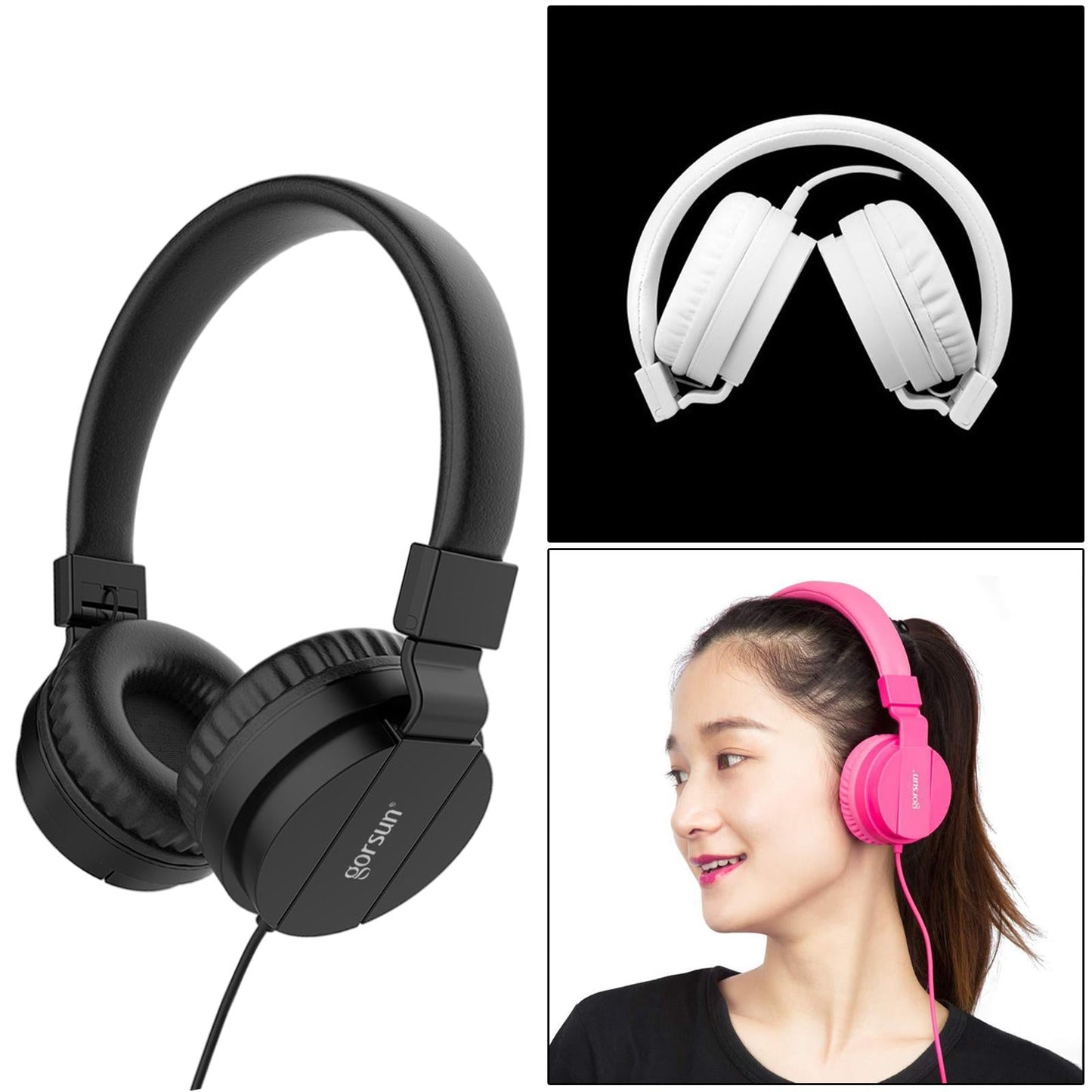 Over-Ear Headphone 3.5mm Foldable for Recording Cellphone Office Comfortable Black