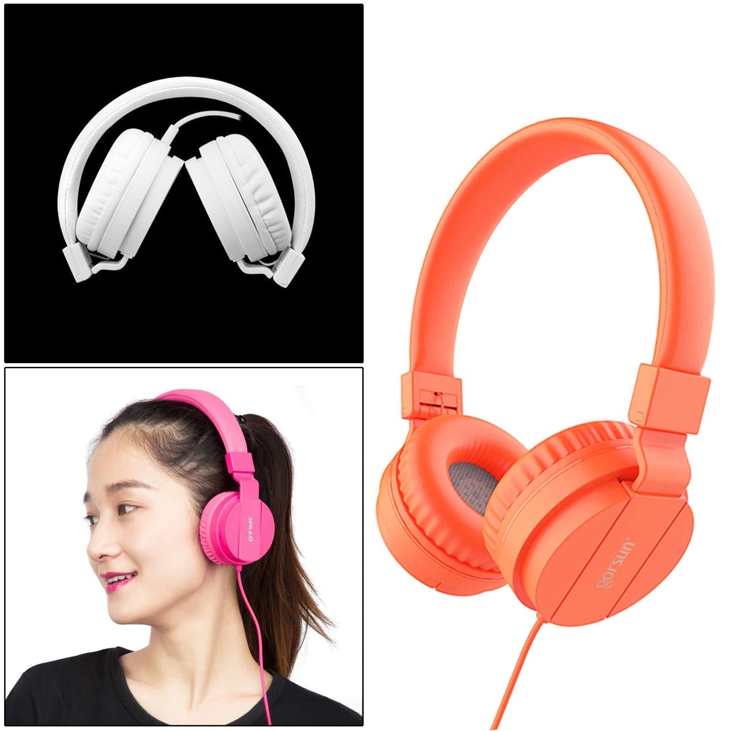 Over-Ear Headphone 3.5mm Foldable for Recording Cellphone Office Comfortable Orange