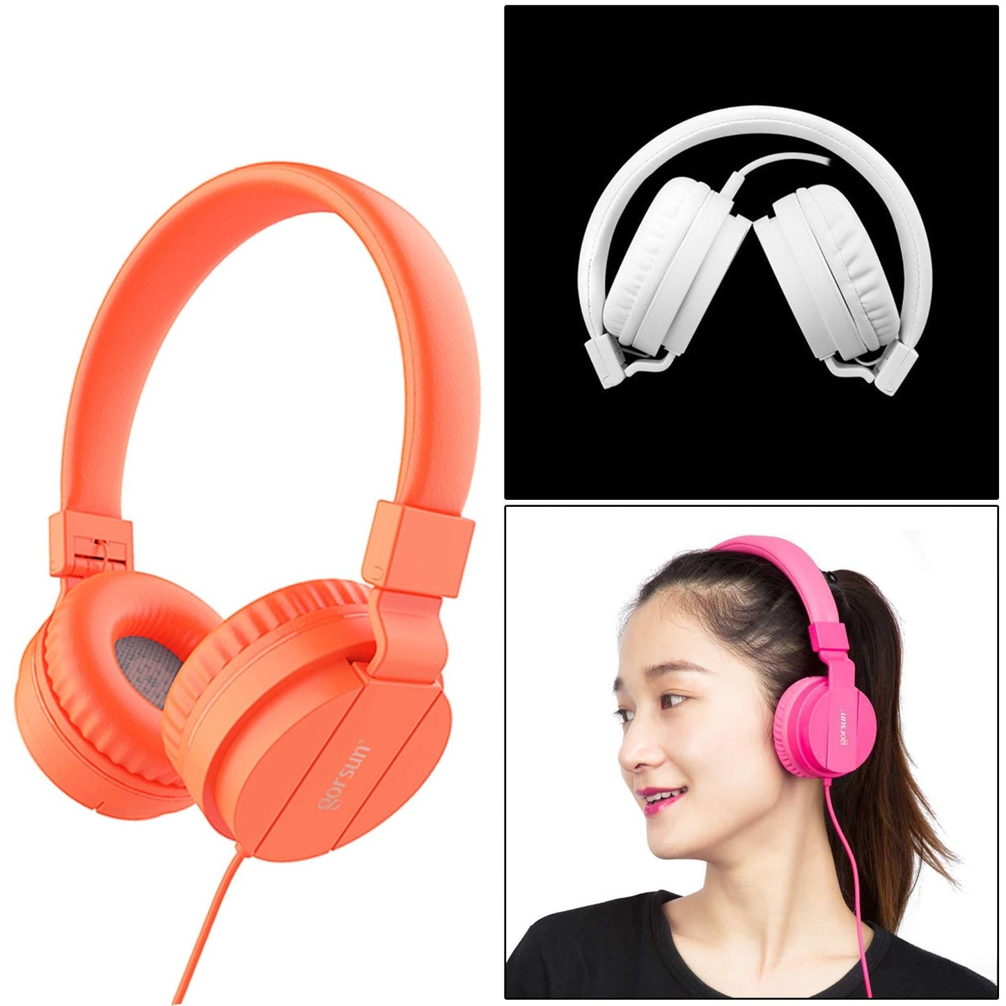 Over-Ear Headphone 3.5mm Foldable for Recording Cellphone Office Comfortable Orange